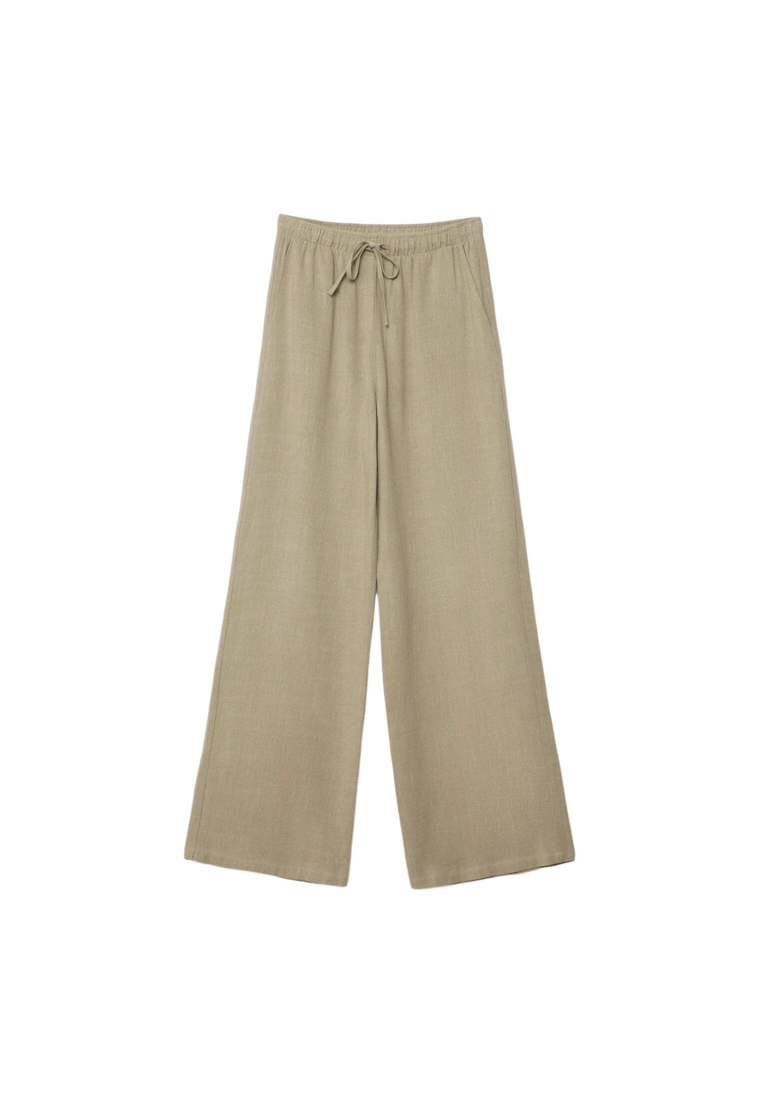 Straight-leg linen-look trousers — Khaki