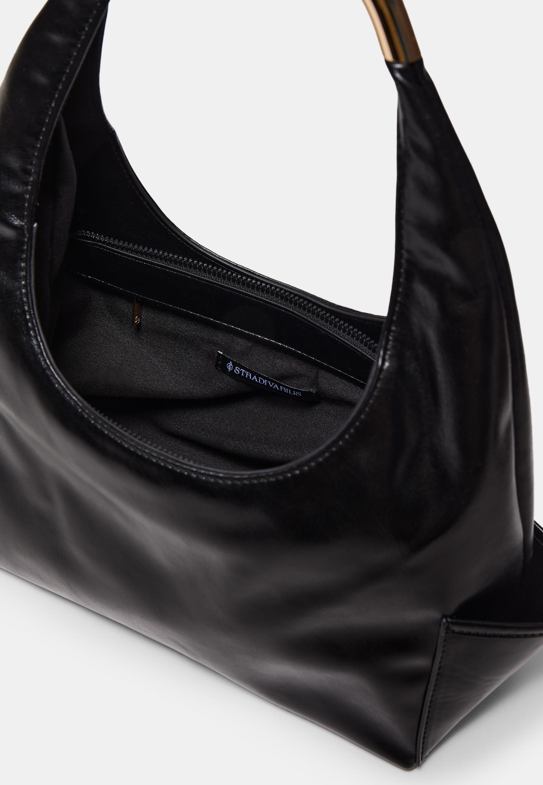 Mini shoulder bag with metallic handle — Black