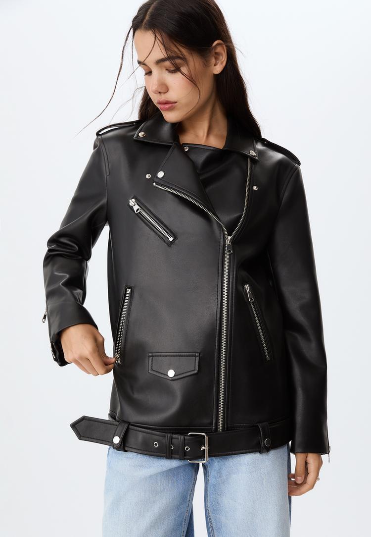 cazadora biker oversize efecto piel