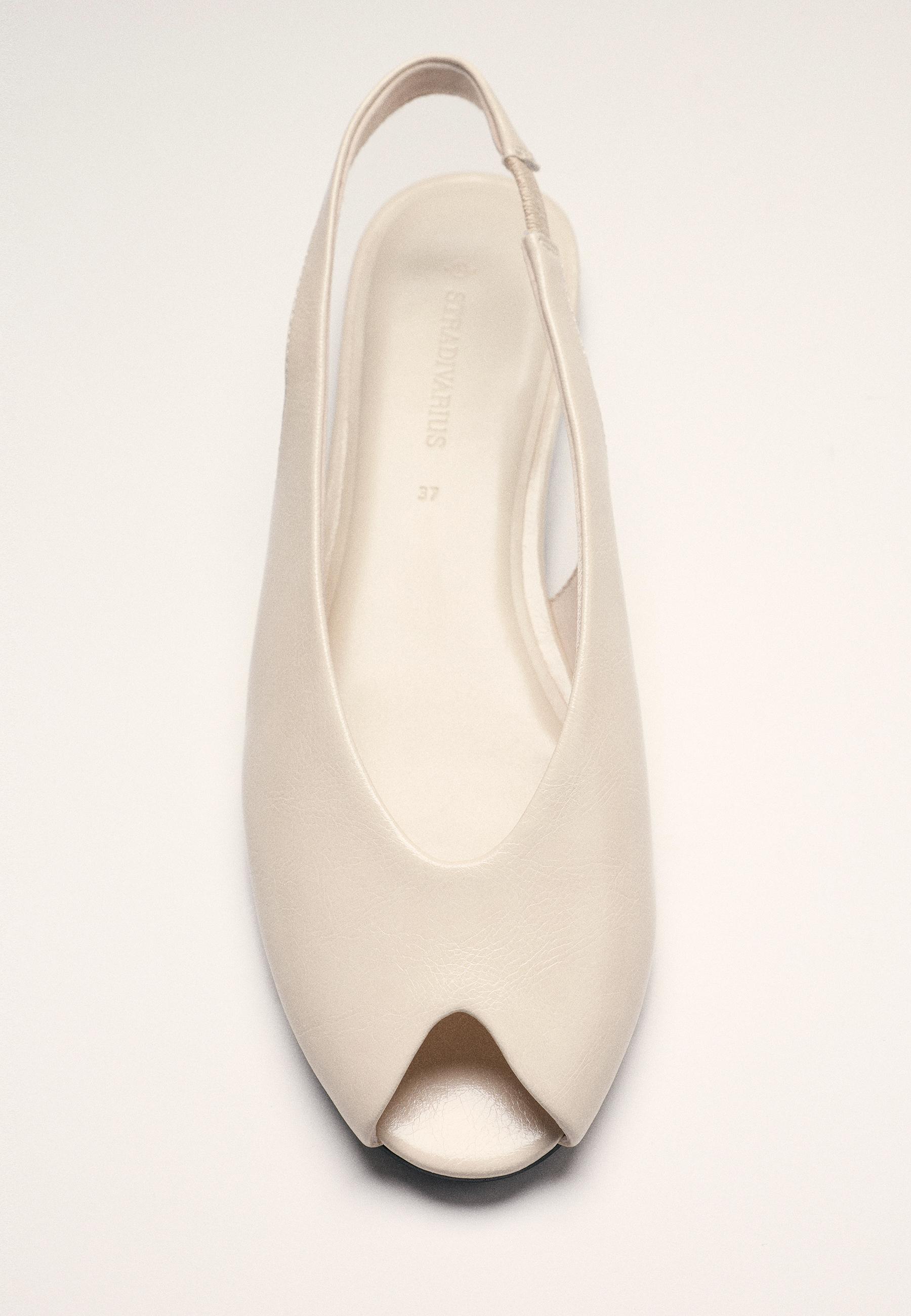 Flat peep toe slingback ballet flats — ECRU
