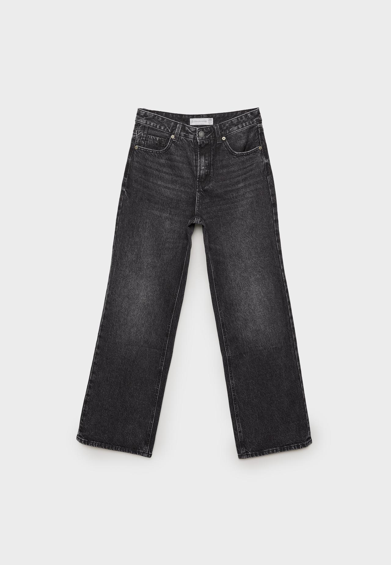 D92 Ripped straight wide-leg jeans — BLACK DENIM WASH