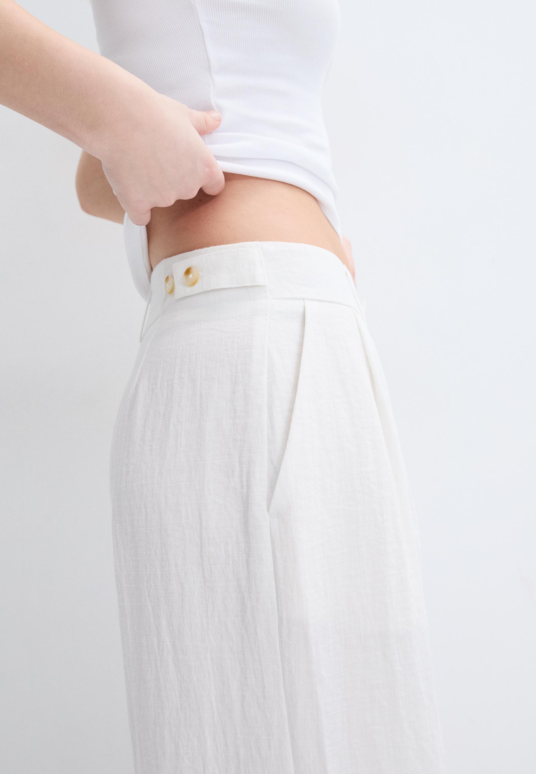 Ayarlanabilir keten görünümlü wide paça pantolon - Görsel 5