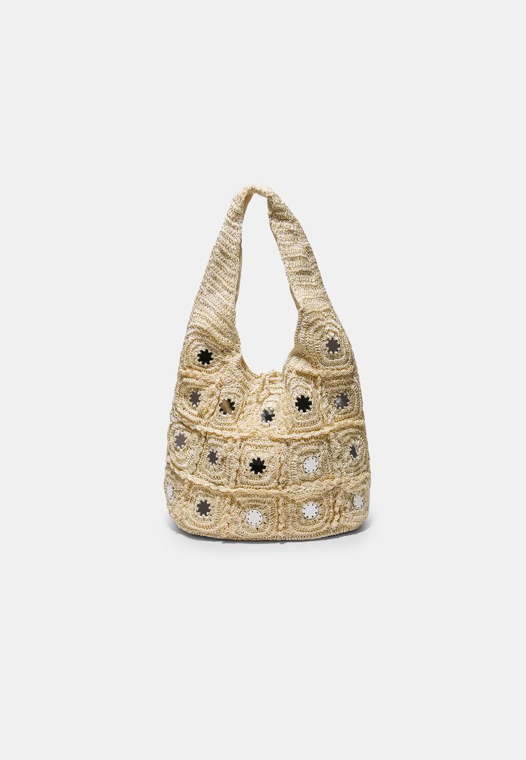 Stradivarius Μεγάλη Τσάντα Ώμου Με Καθρέφτες Εκρού Os