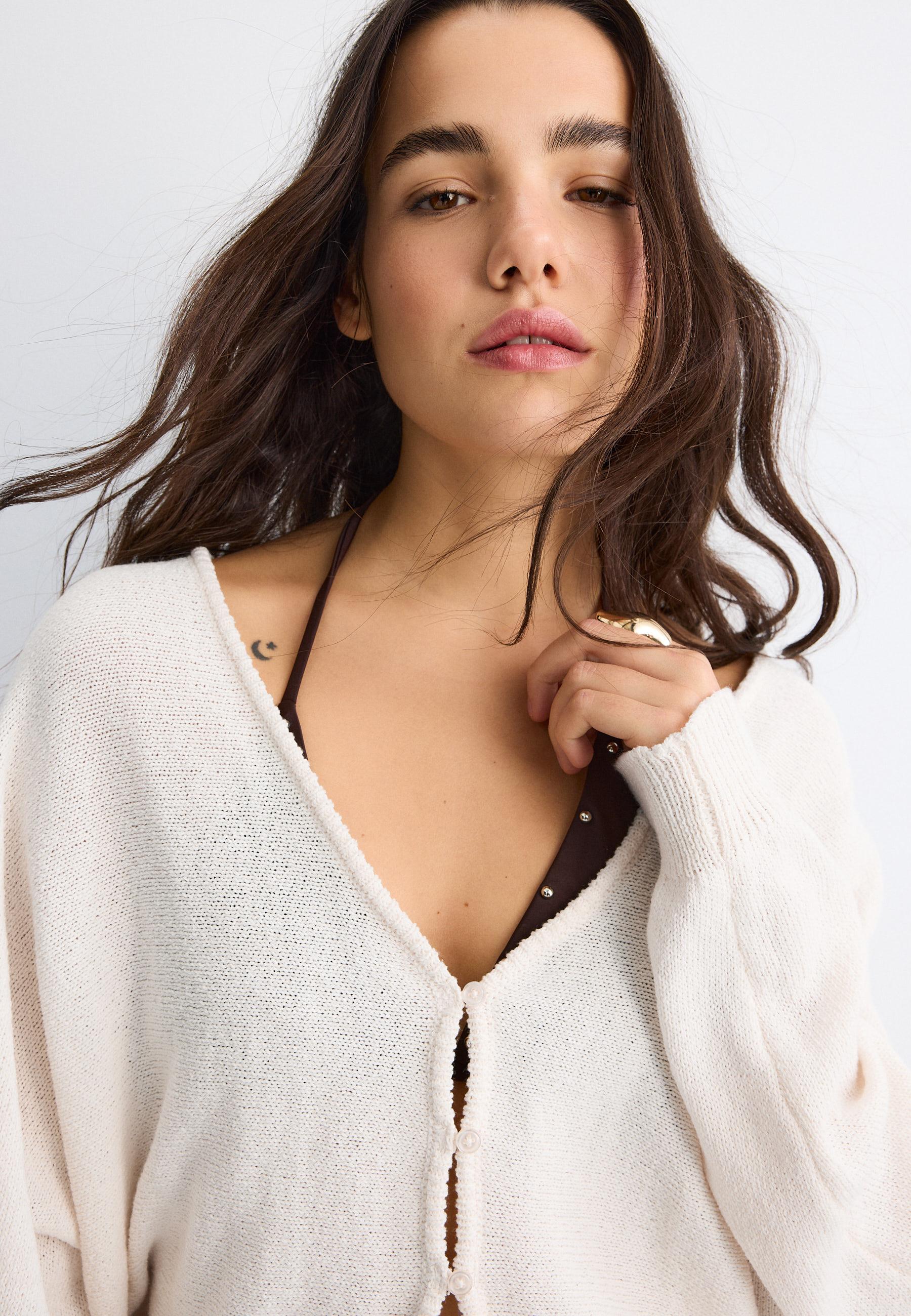 Batwing sleeve knit cardigan — Vanilla