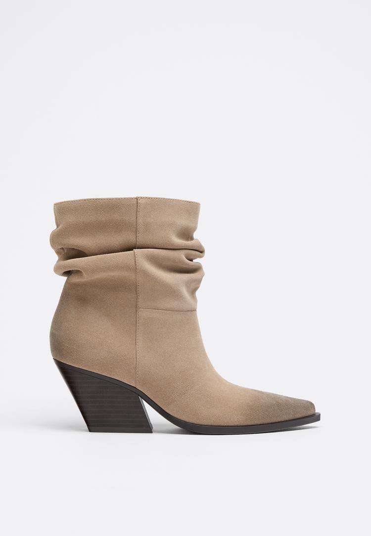 leren slouchy enkellaarsjes met hak