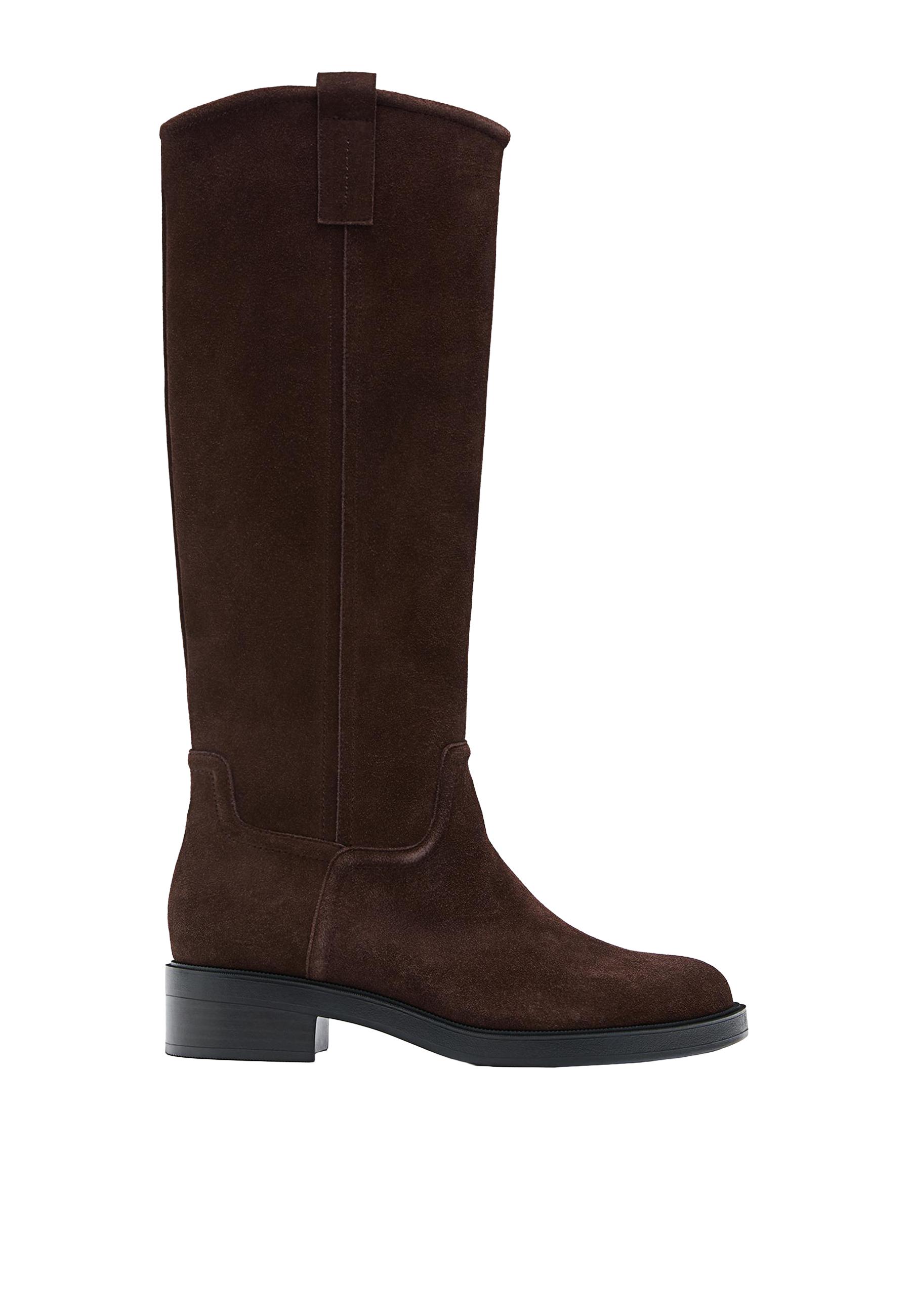 Flat leather riding boot — BROWN
