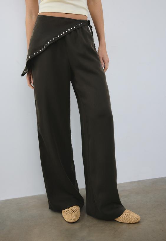 Stradivarius Pantalon Foulard Tencel Marron S