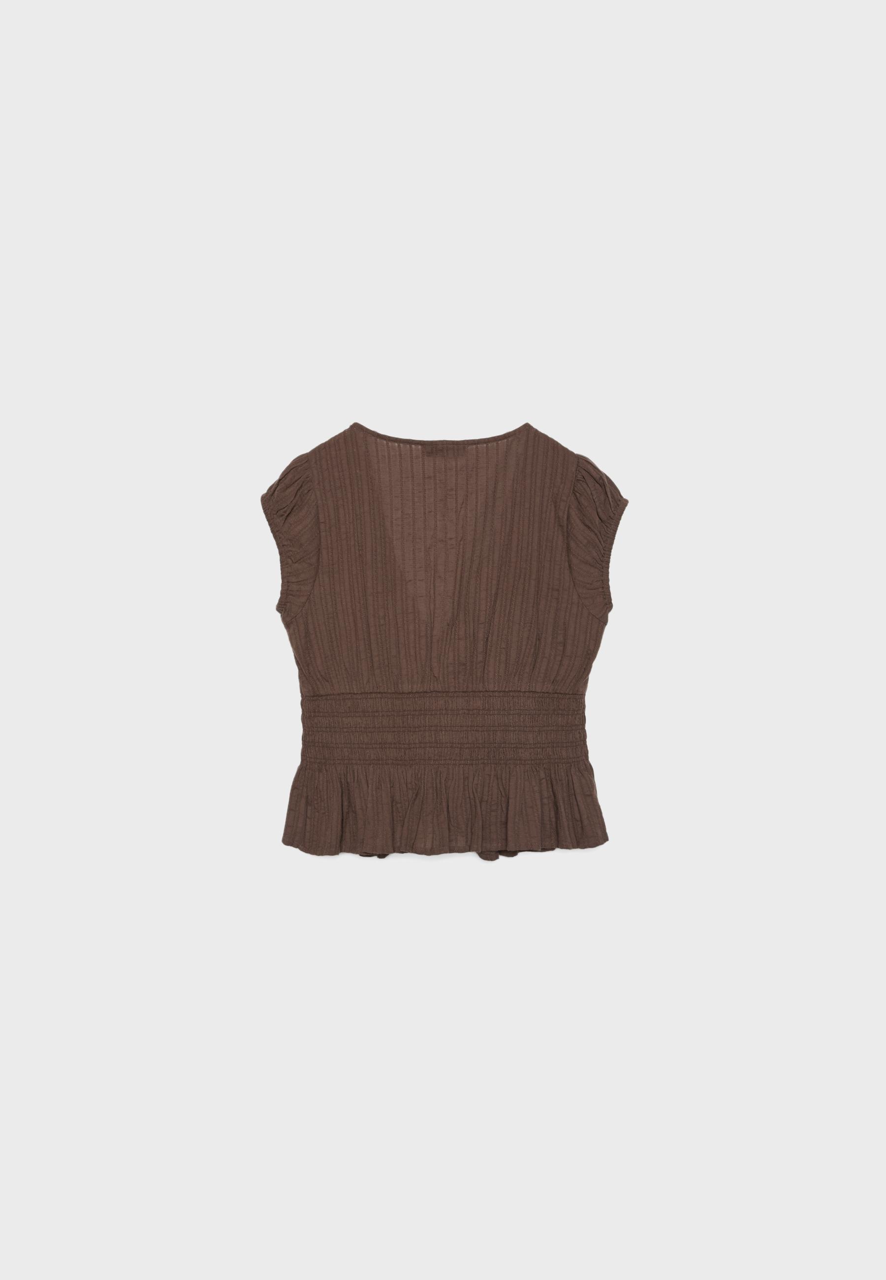 Short sleeve shirred shirt — Brown