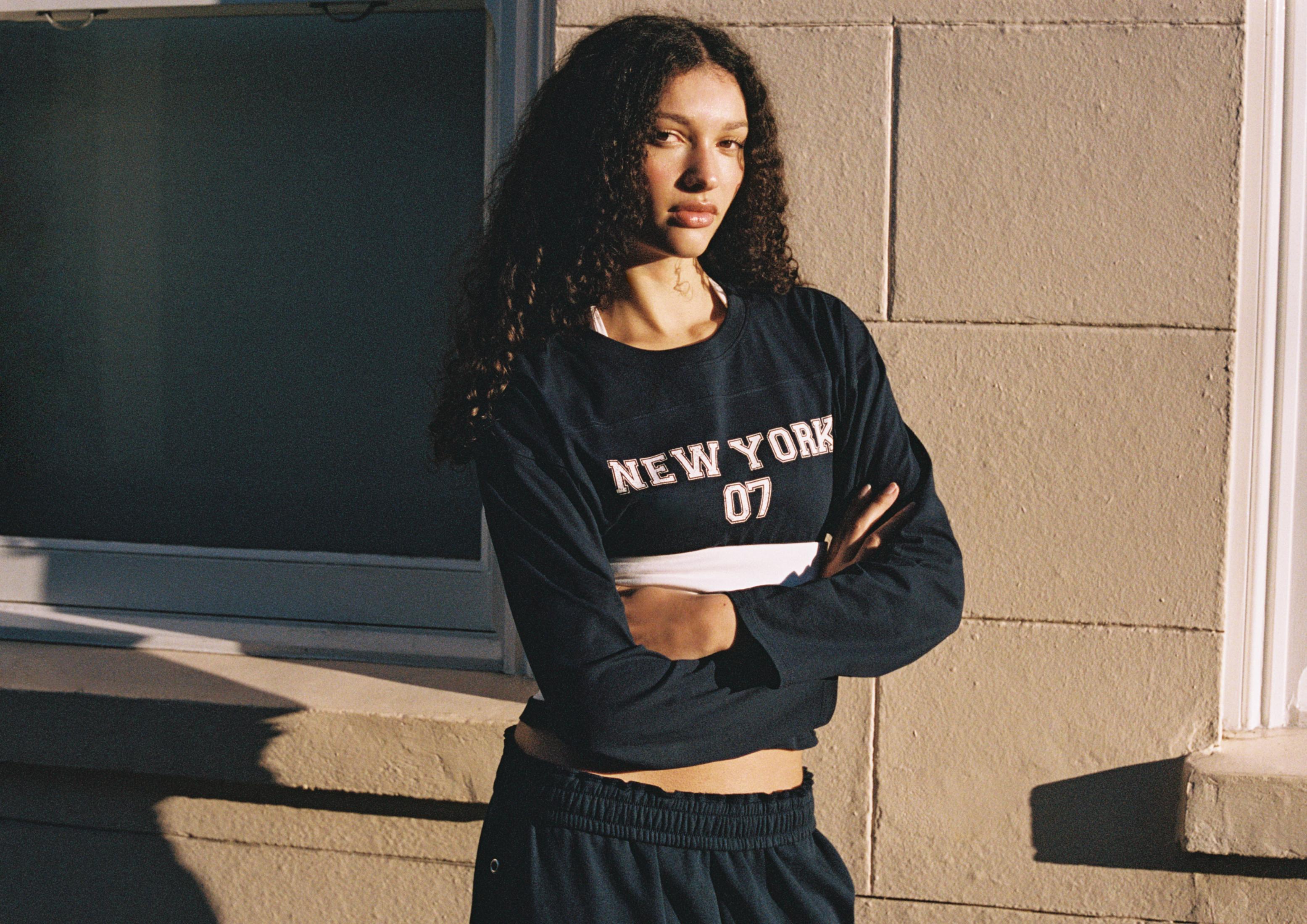 Printed kimono sleeve T-shirt — Navy blue