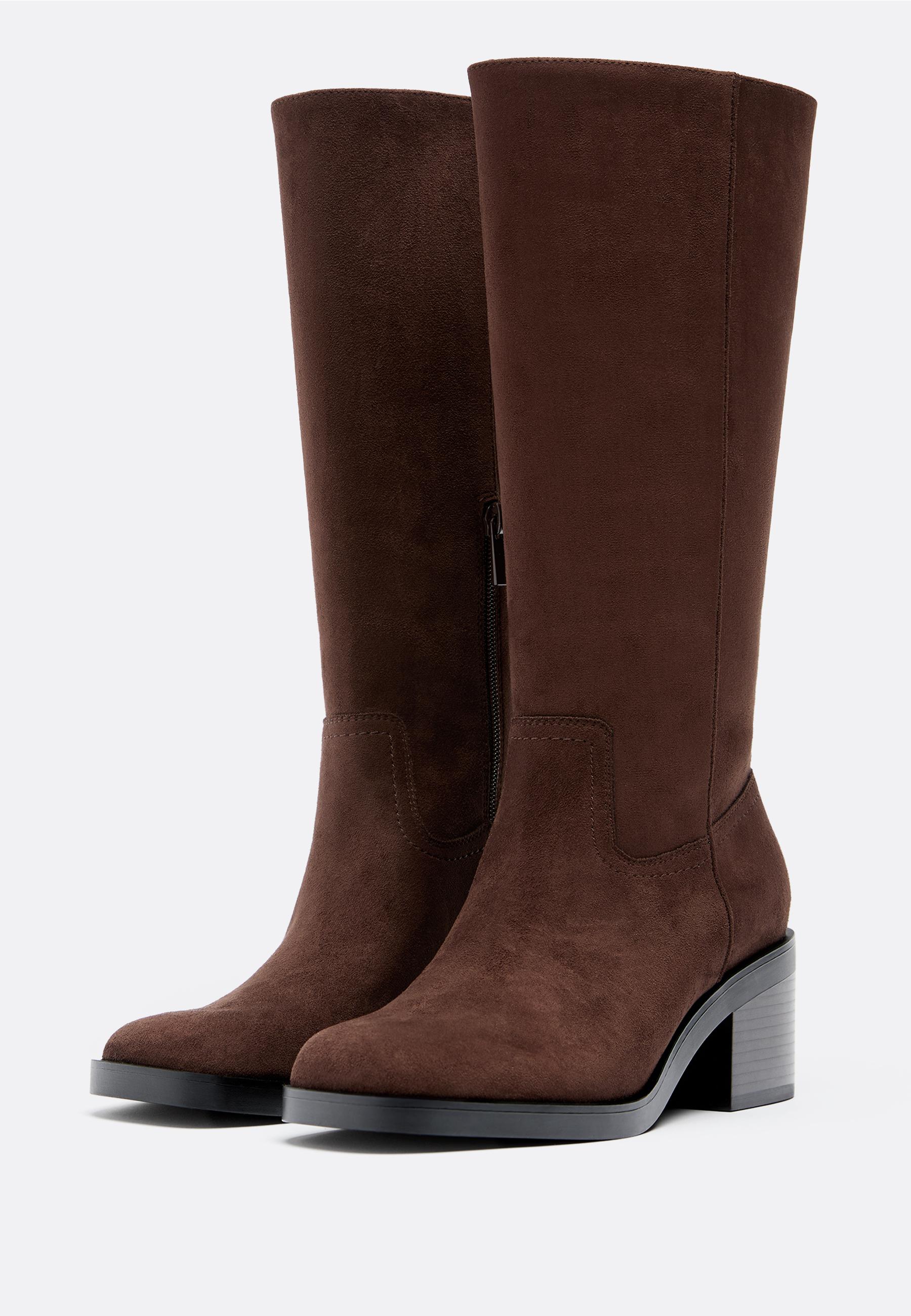 Faux suede high-heel boots — BROWN