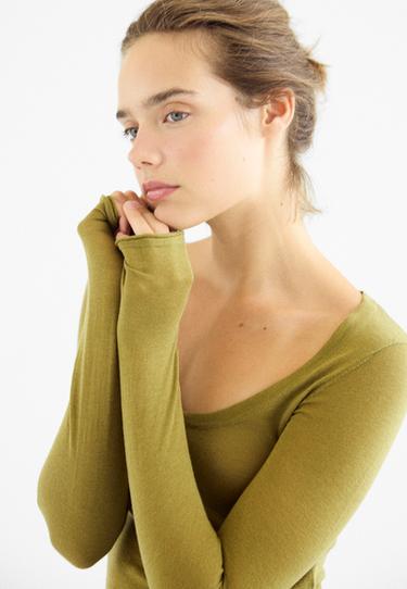 Basic wool and silk round neck jumper — Olive green 6