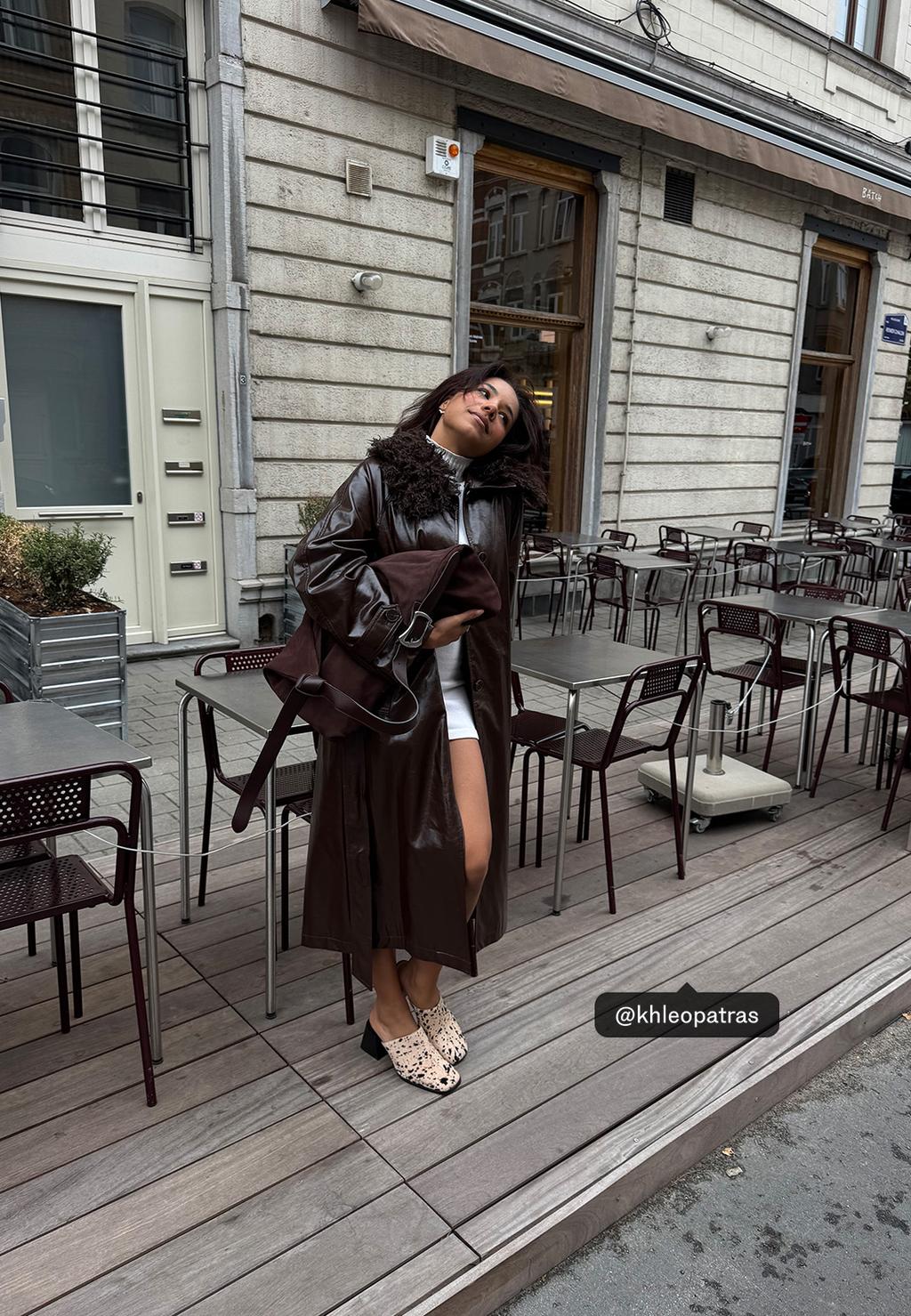 Long faux leather trench coat