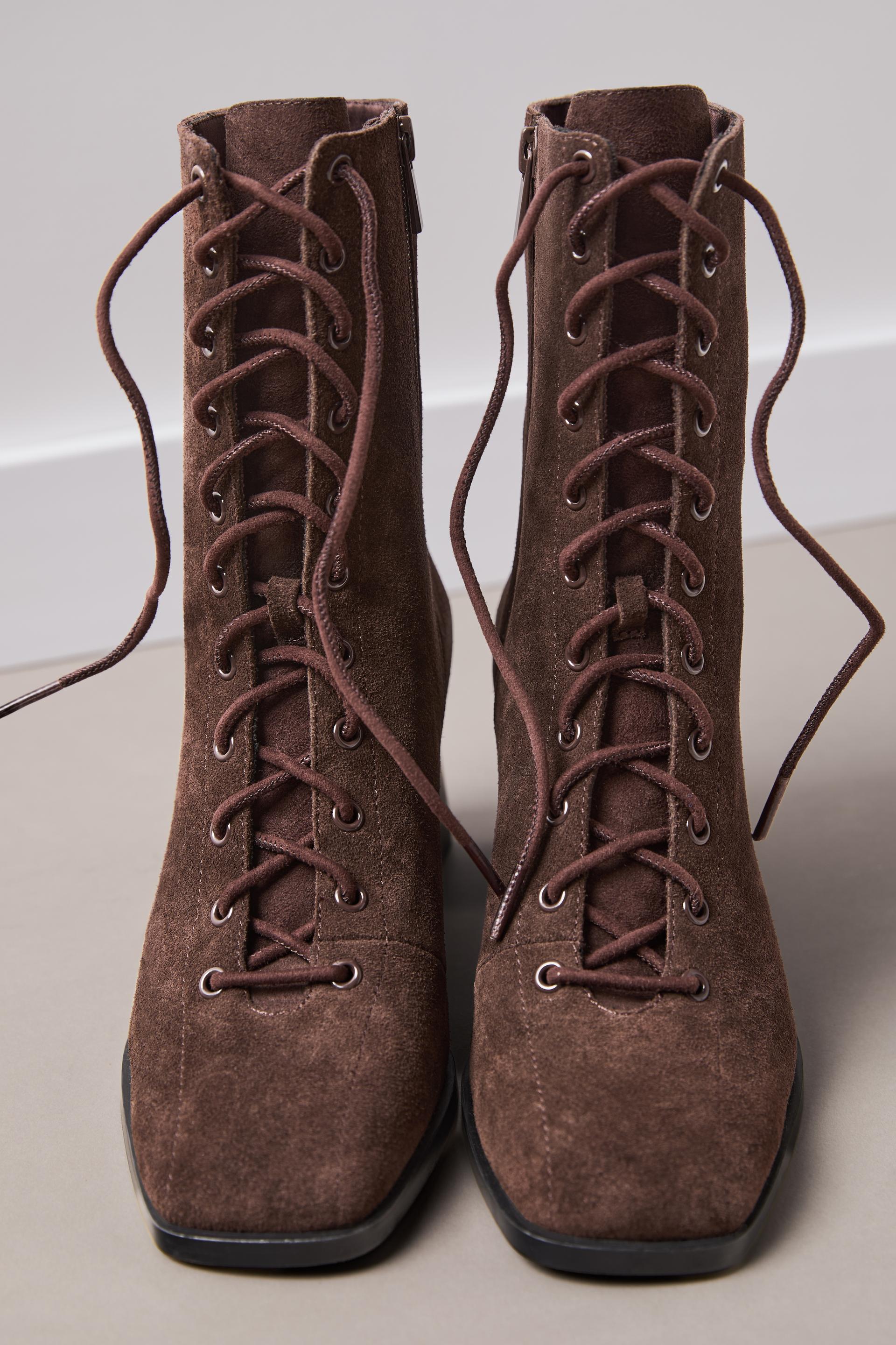 Lace-up leather high-heel ankle boots