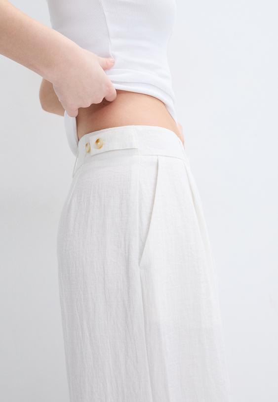 Stradivarius Pantalon Large Rustique Boutons Ajustables Écru 36