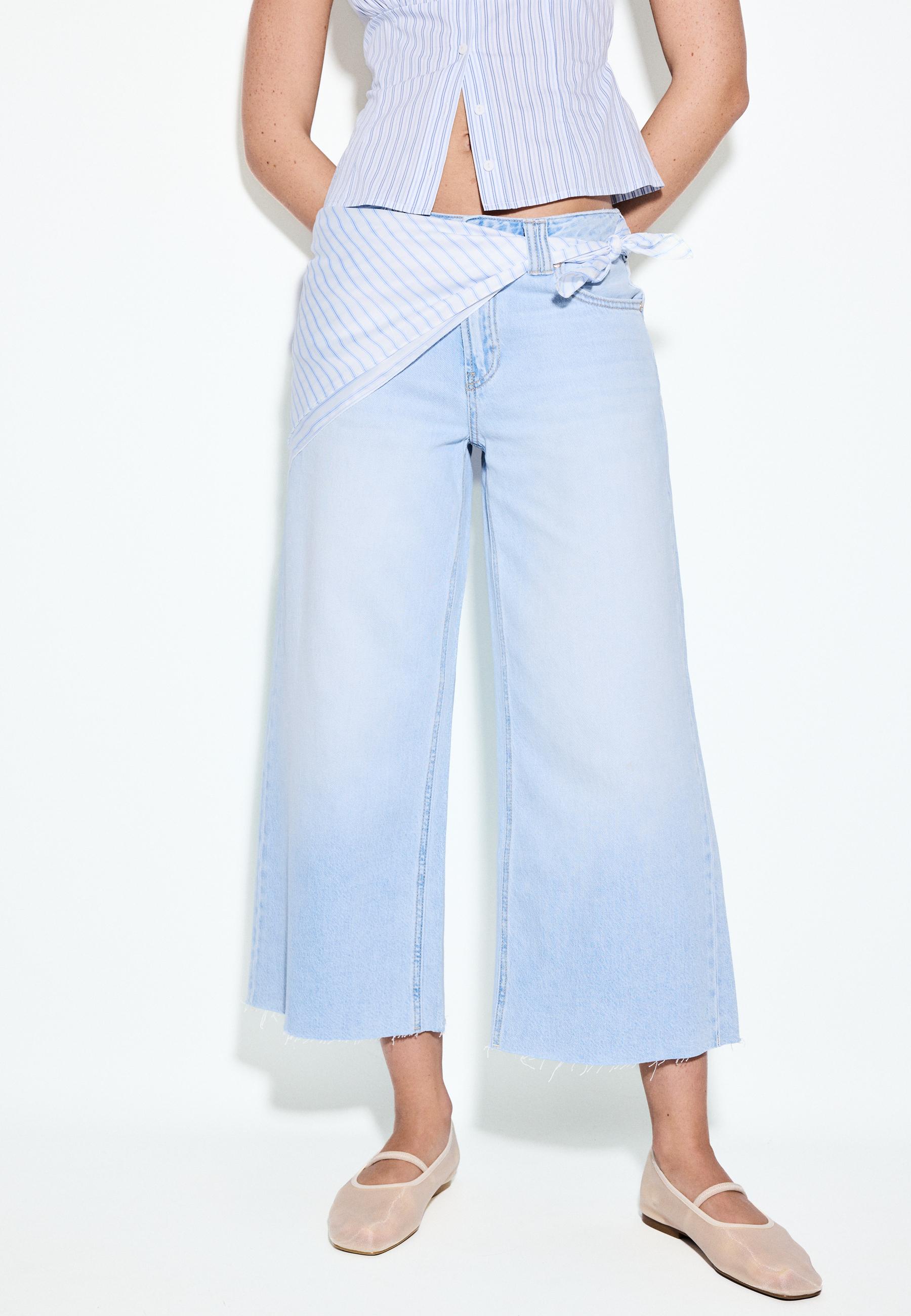 Culotte jeans with scarf detail — MEDIUM LIGHT BLUE DENIM