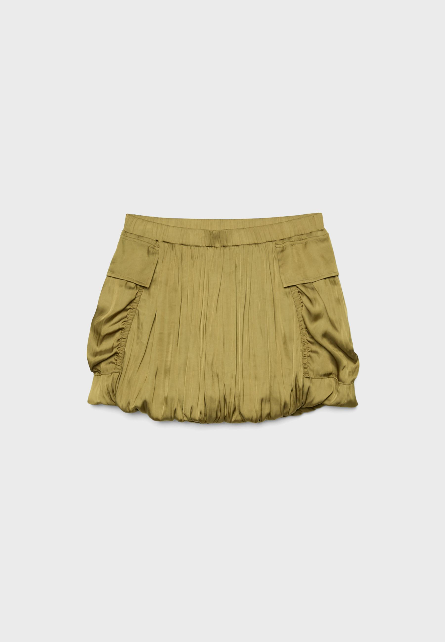 Sateen balloon skirt with pockets — Olive green