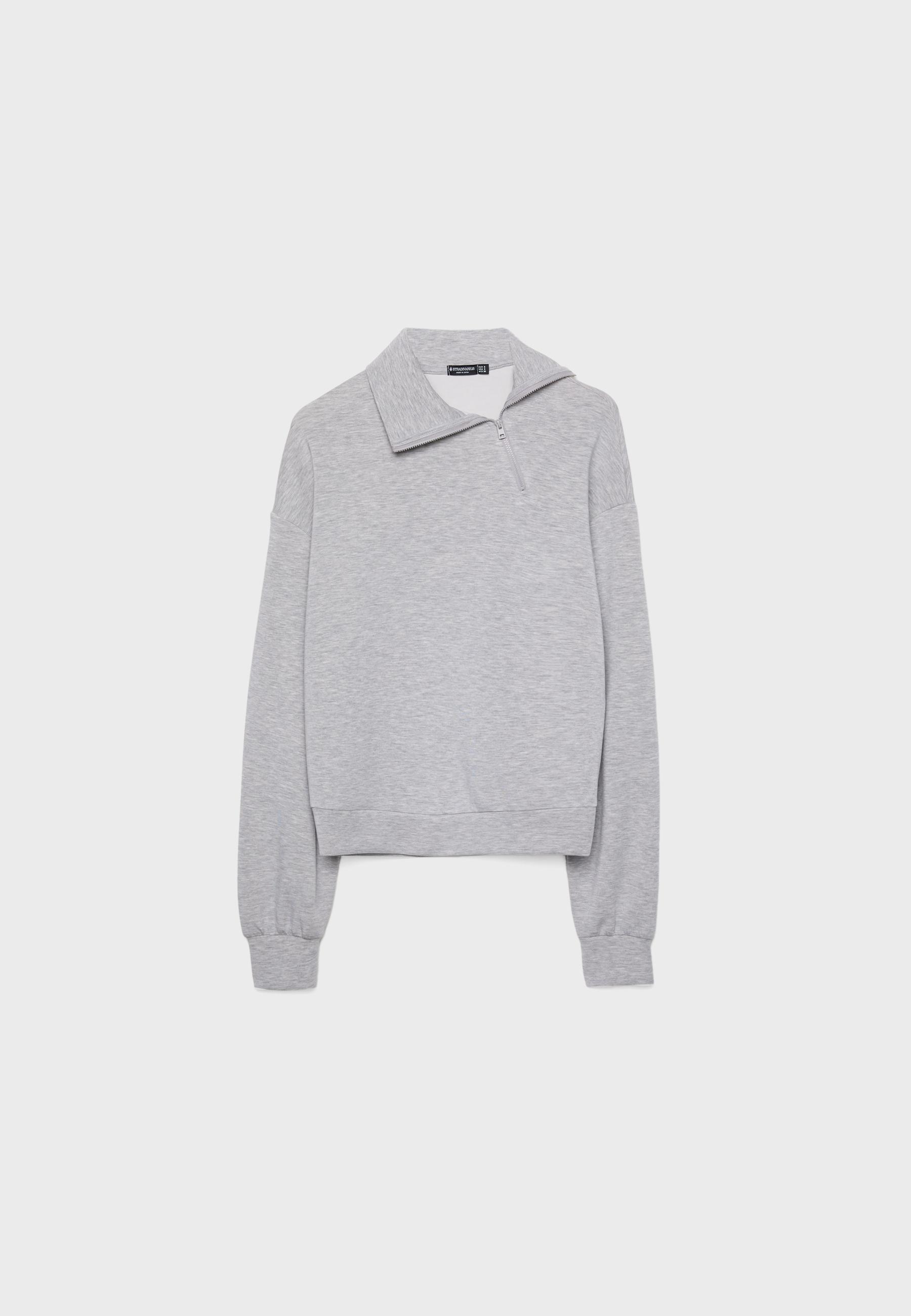 Soft-touch sweatshirt with side zip — Grey melange