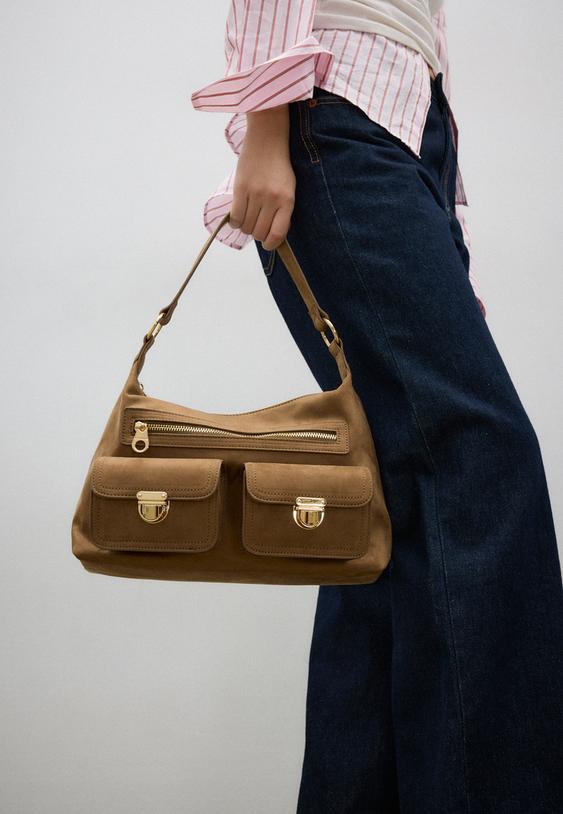 Stradivarius Shoulder Bag With Pockets Caramel Os