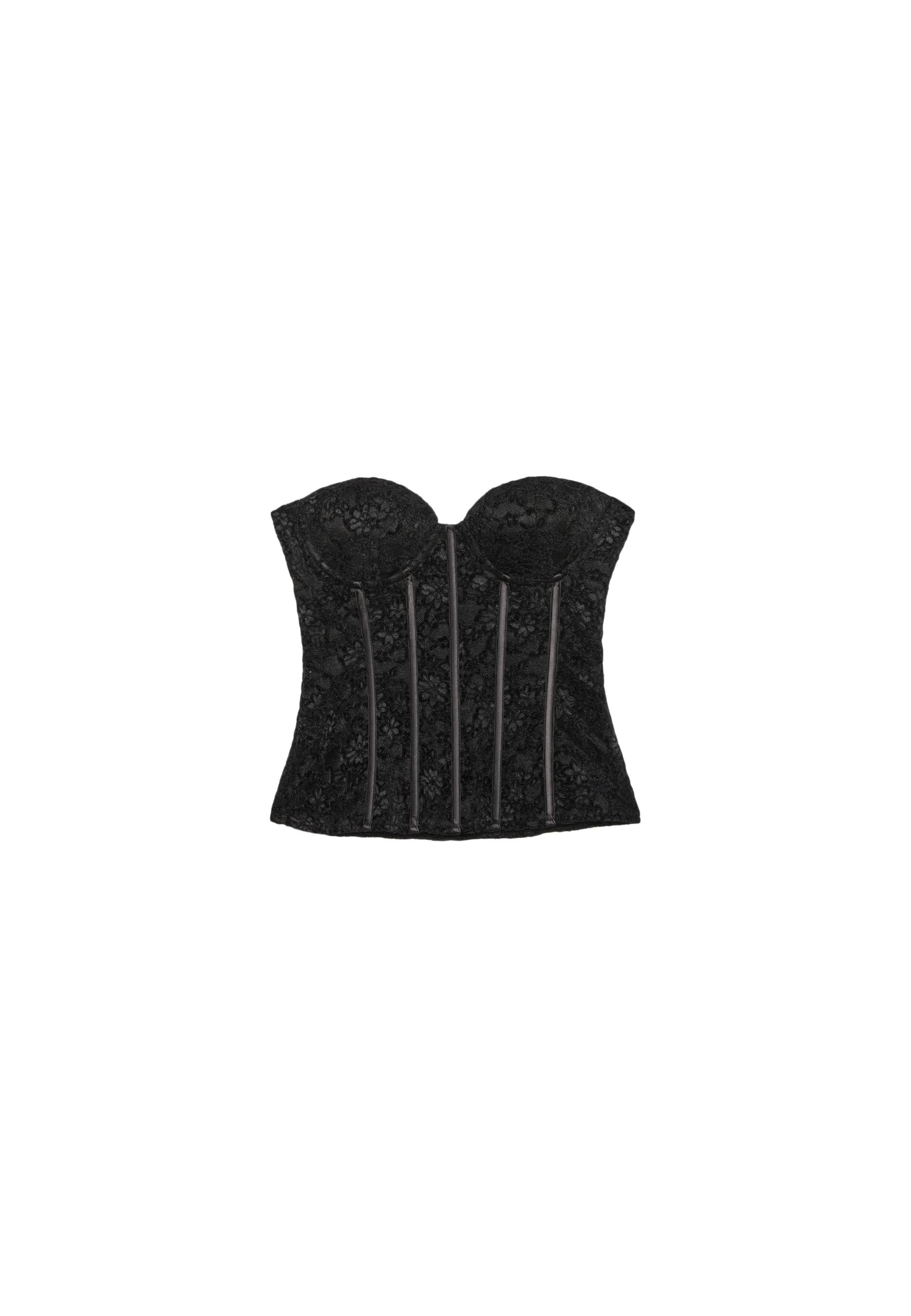 Lace corset top with stays — Black