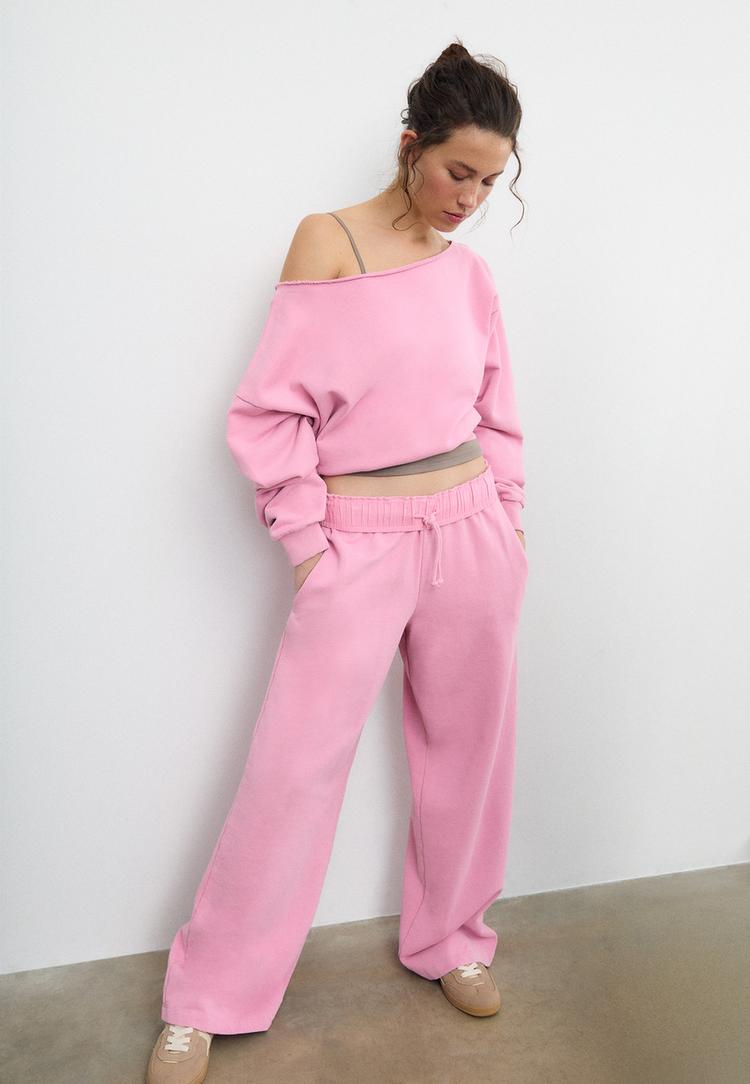 Gerade geschnittene Jogginghose im Washed-Look Kaugummirosa XL