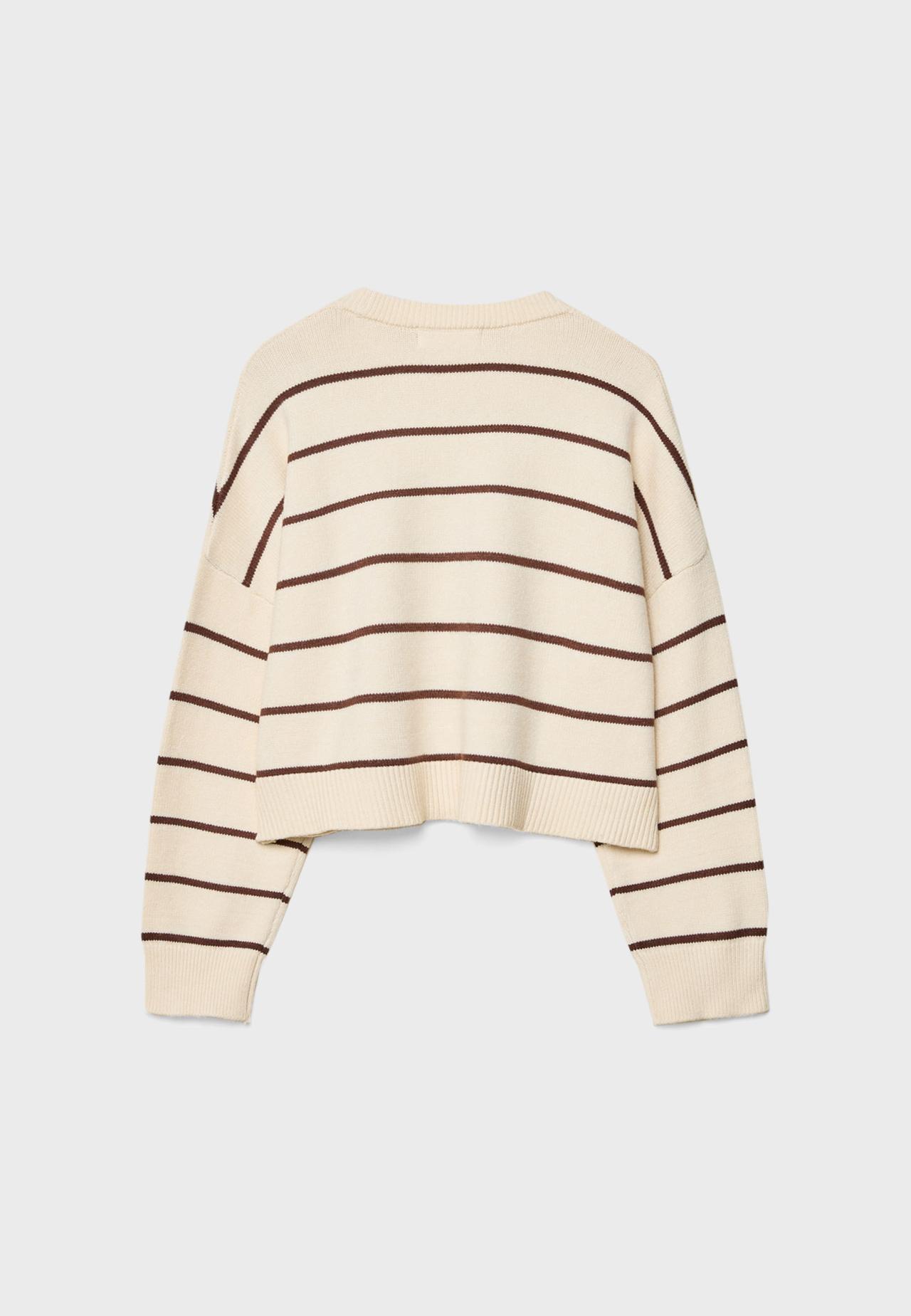 Cropped striped knit sweater — Vanilla