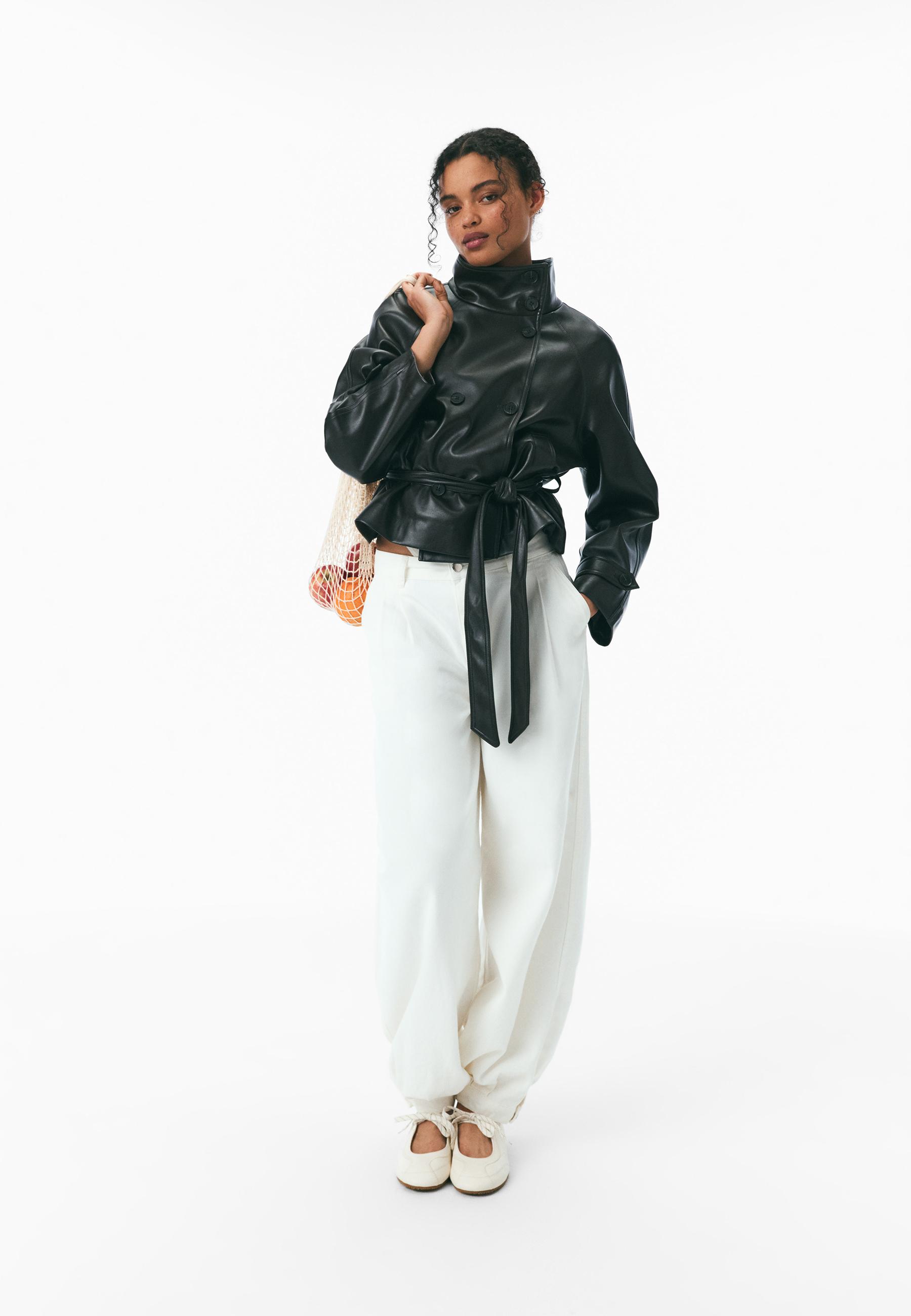 High neck leather effect trench coat - Women's fashion