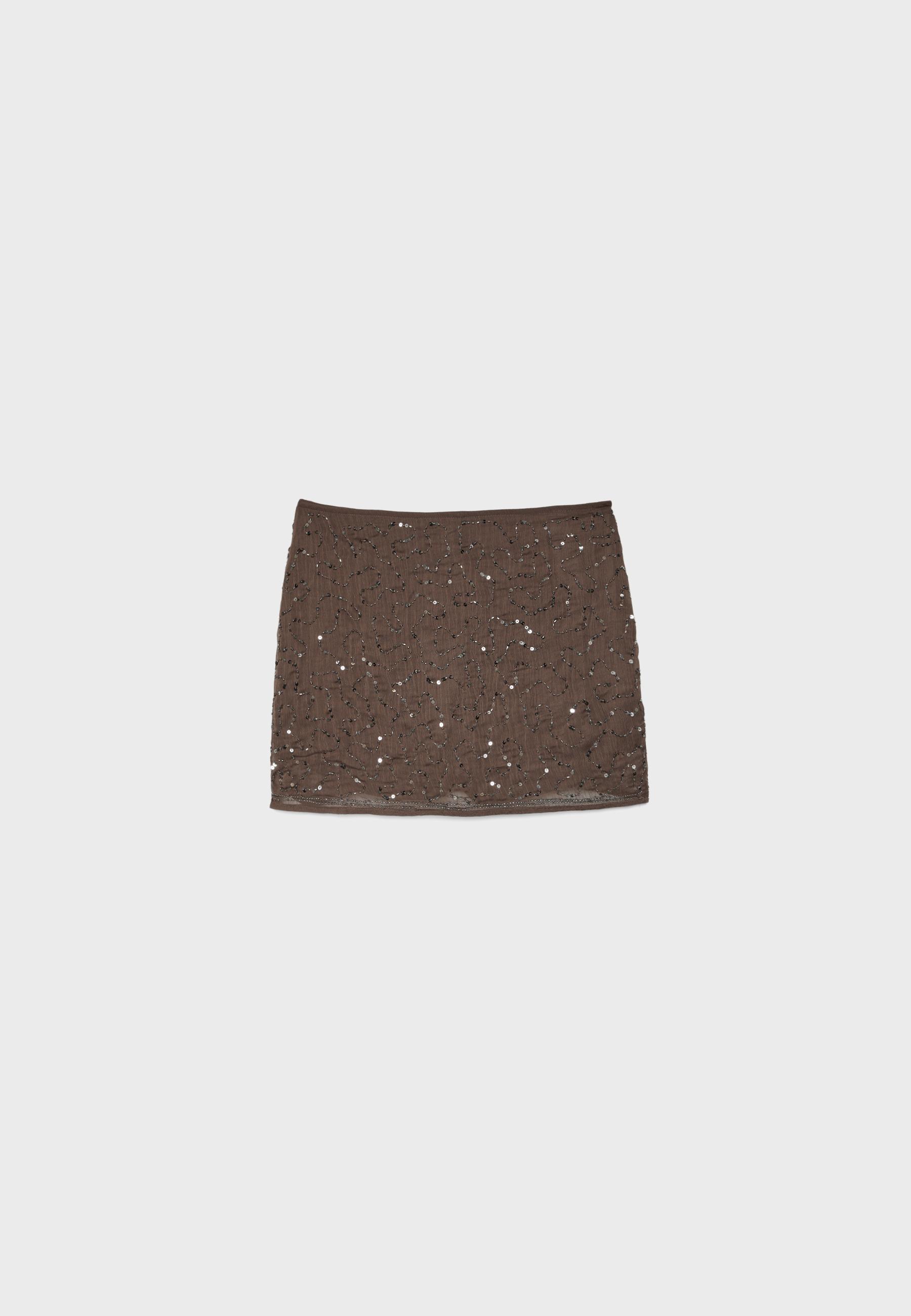 Embroidered mini skort — Brown