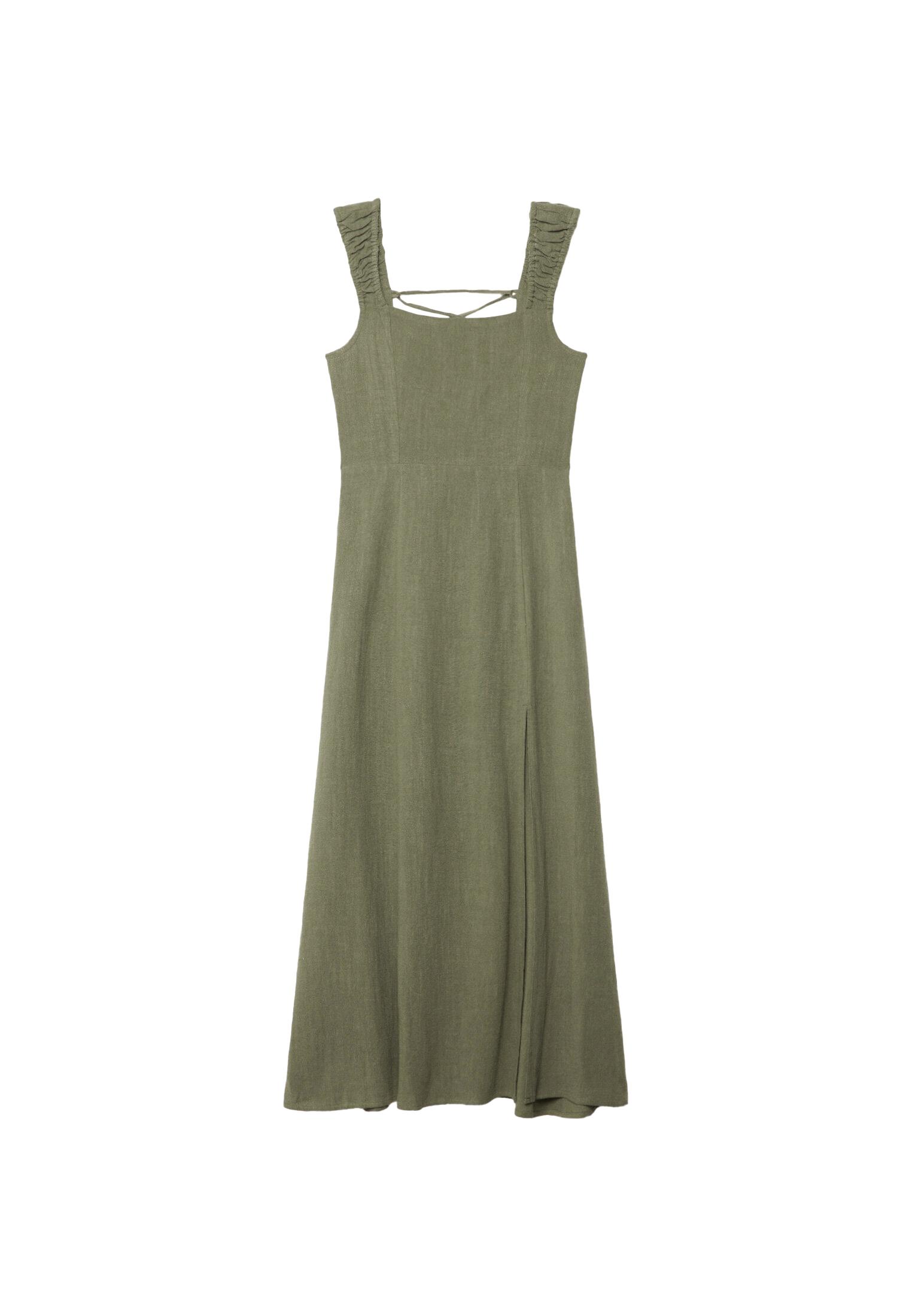 Linen-look cross-back midi dress — Khaki