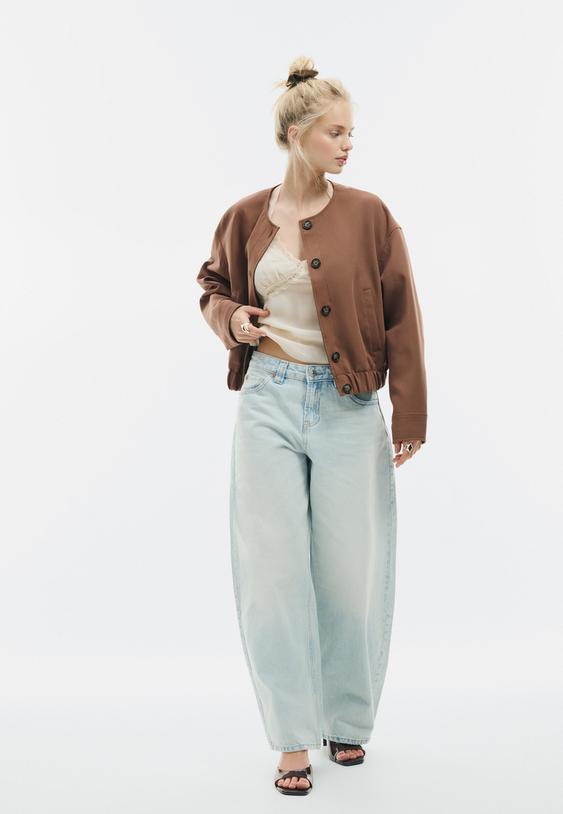 Stradivarius Blouson Bouffant À Col Rond Marron Xl