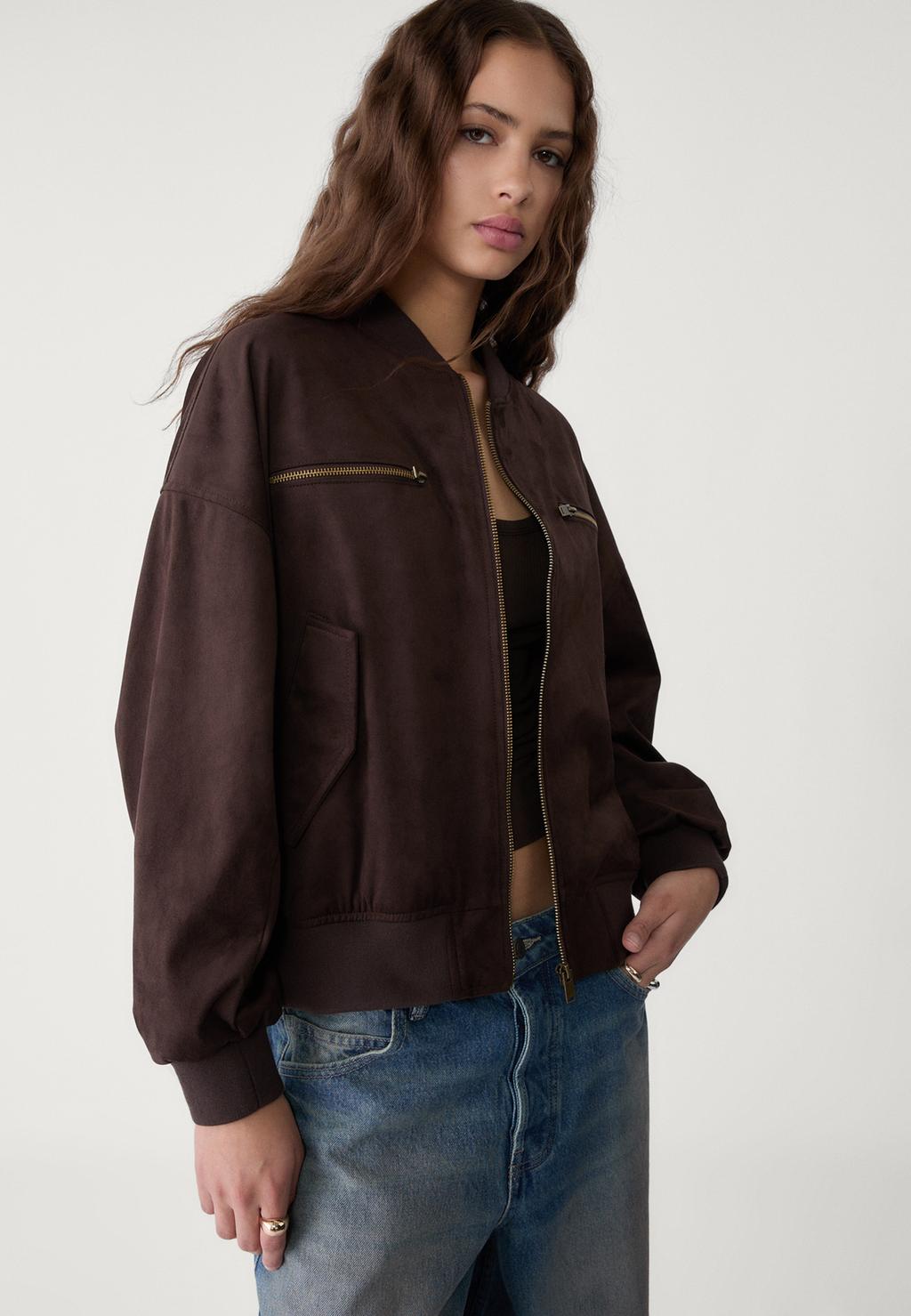 Faux suede bomber jacket