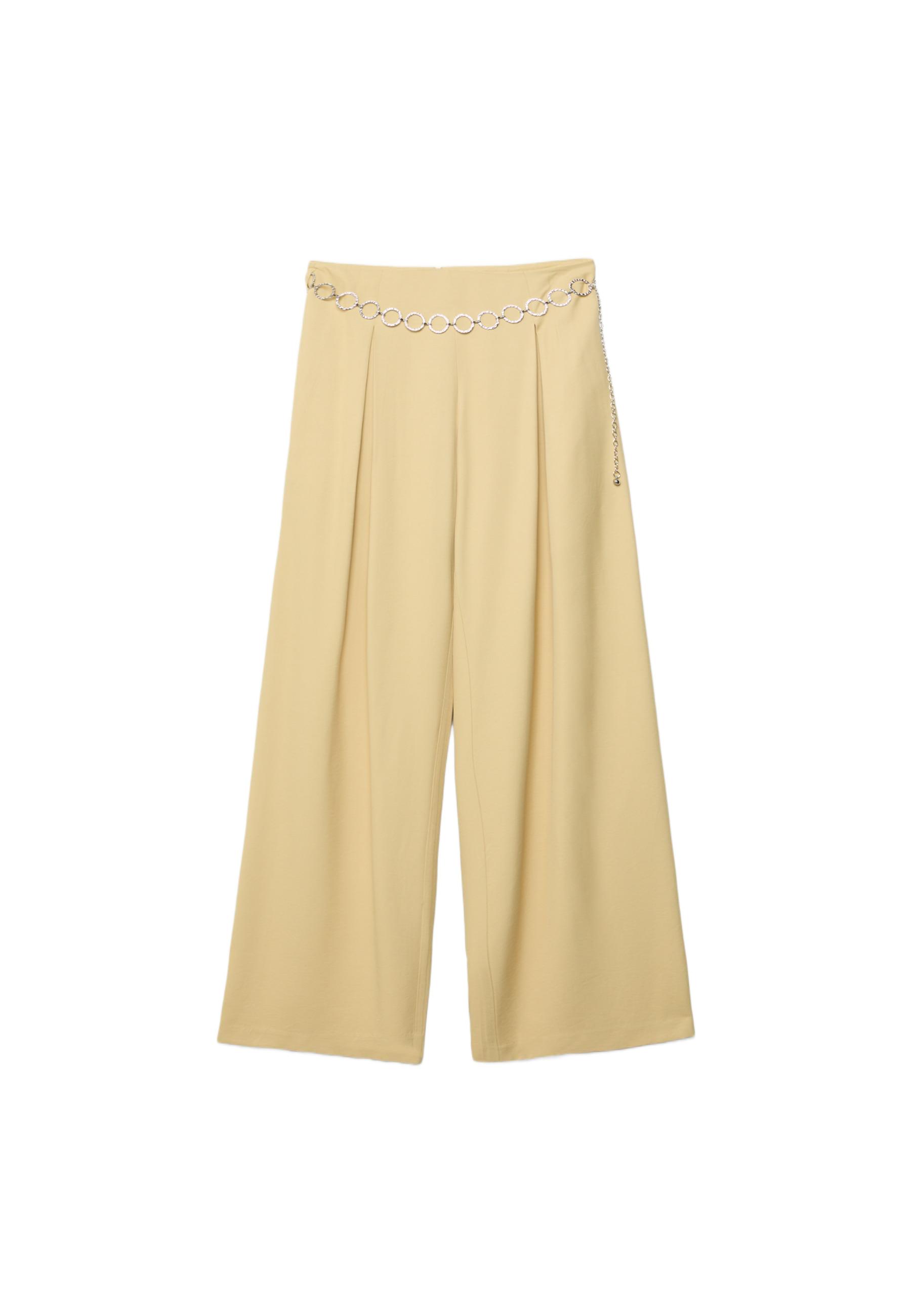 Satin trousers with chain detail — Pastel yellow