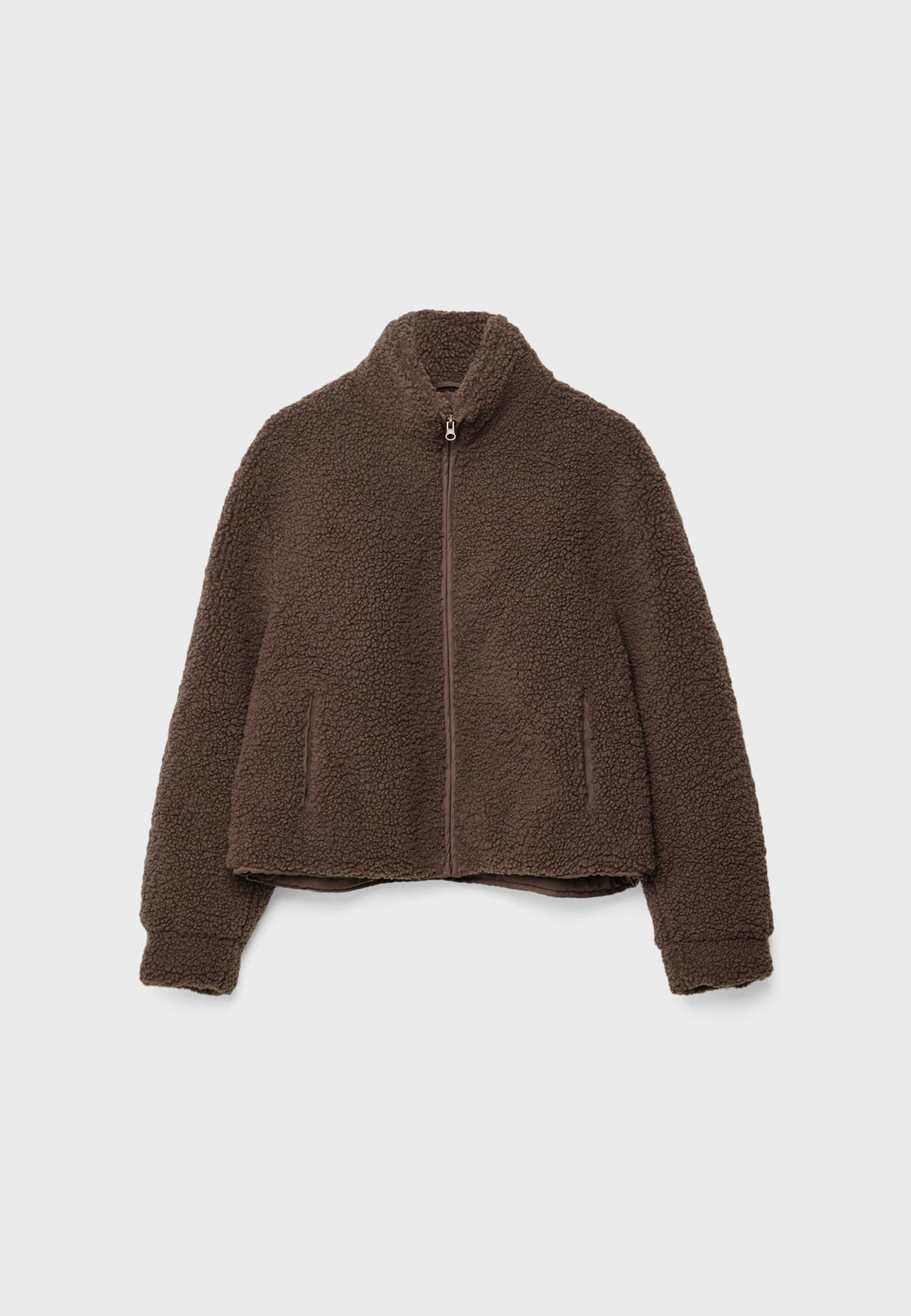 Zip-up faux shearling lined jacket — Brown