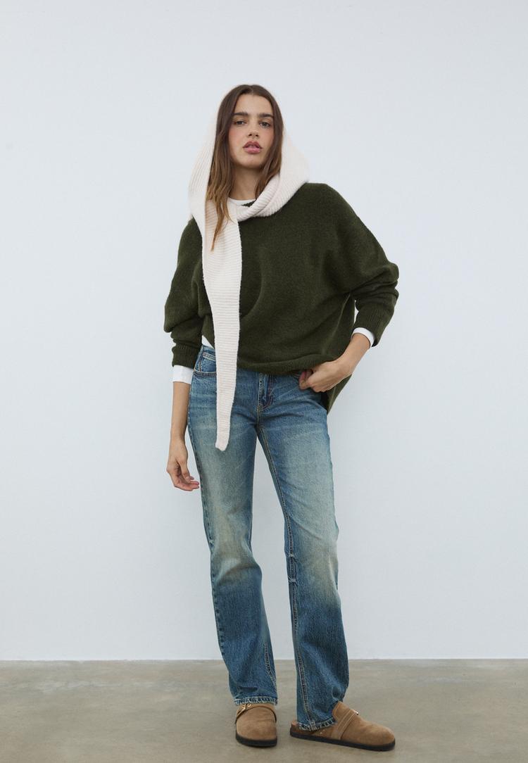 Stradivarius D98 Τζιν Ίσιας Γραμμής Με Vintage Εφέ Μπλε Overdye 32