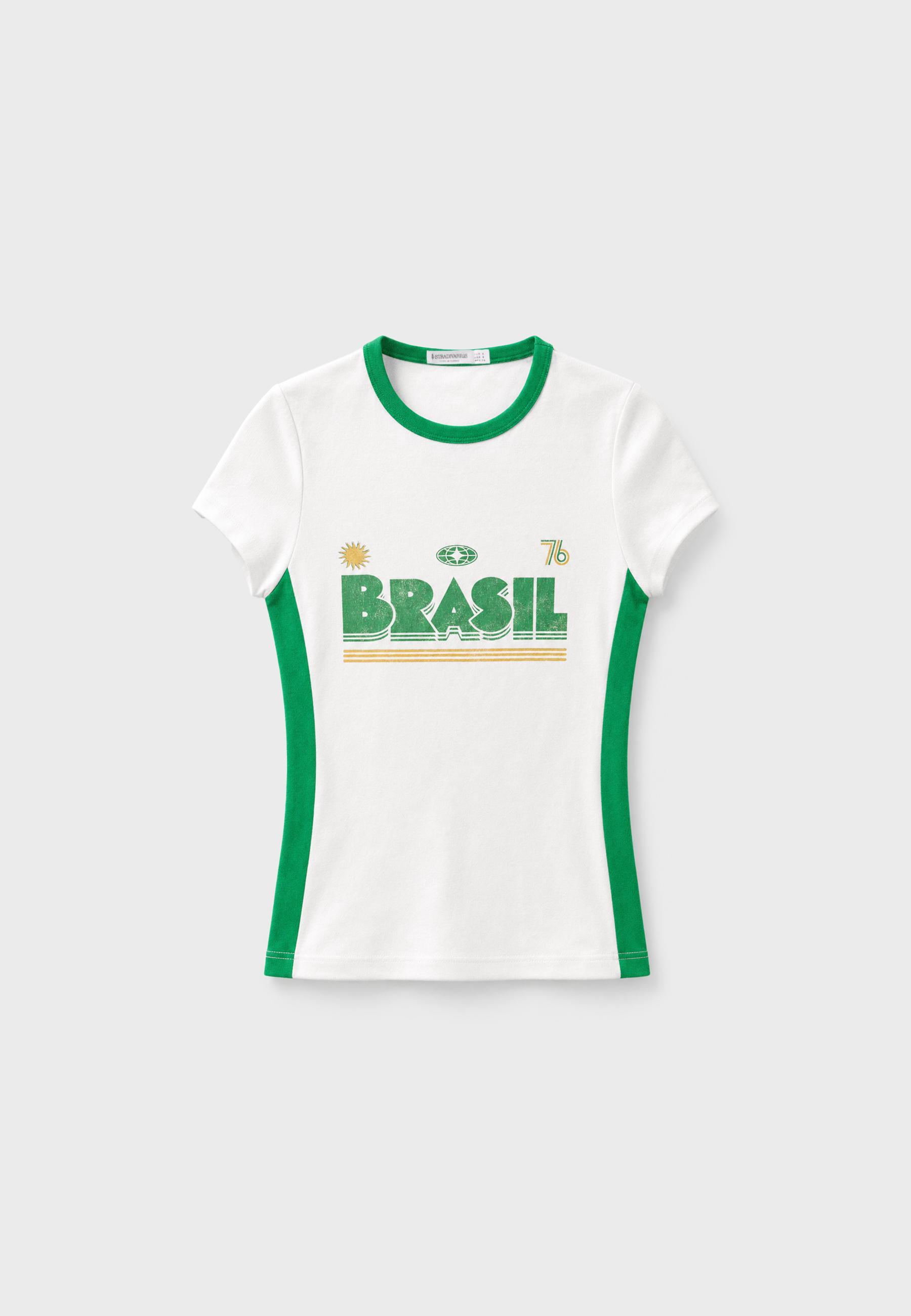 Contrast neck T-shirt with slogan — Green