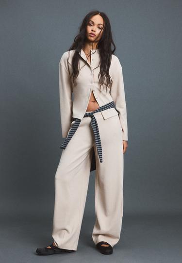 Stand collar knit cardigan — Stone 2