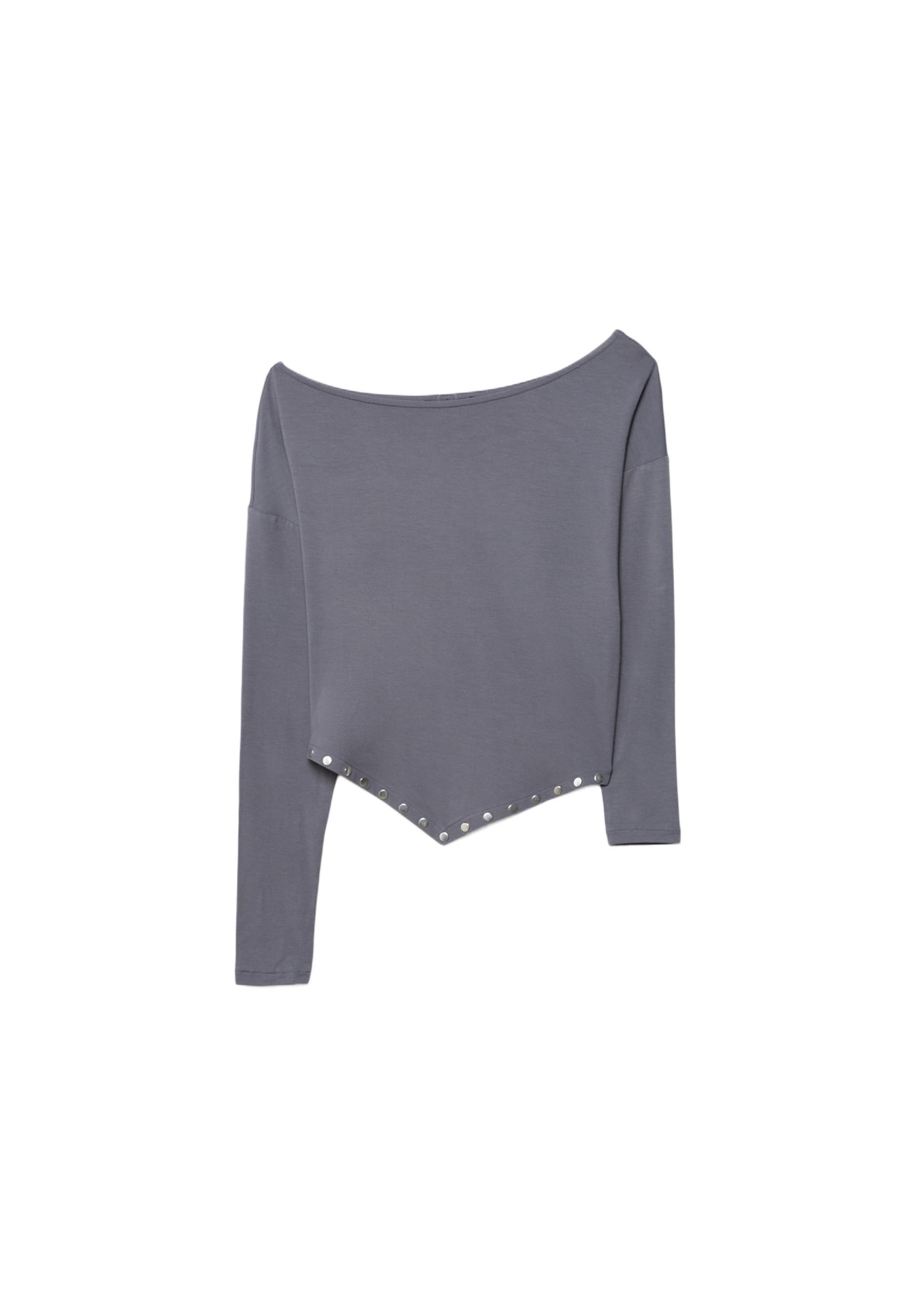 Studded V-neck T-shirt — Dark grey