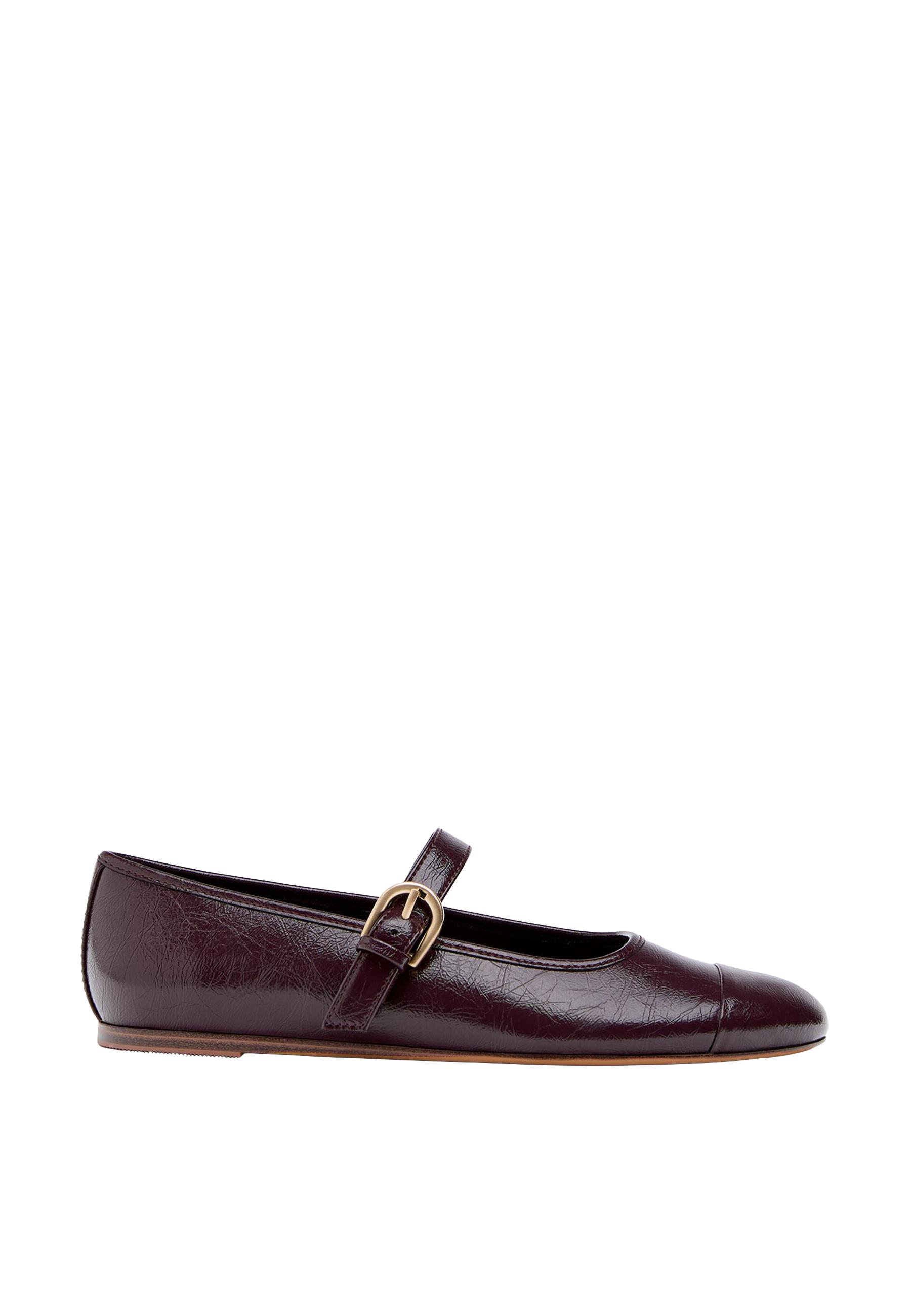 Leather effect ballet flats with toecap — BURGUNDY 