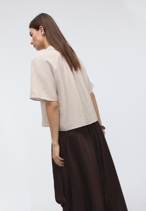 Stradivarius Button-Up Flowing Shirt Stone M