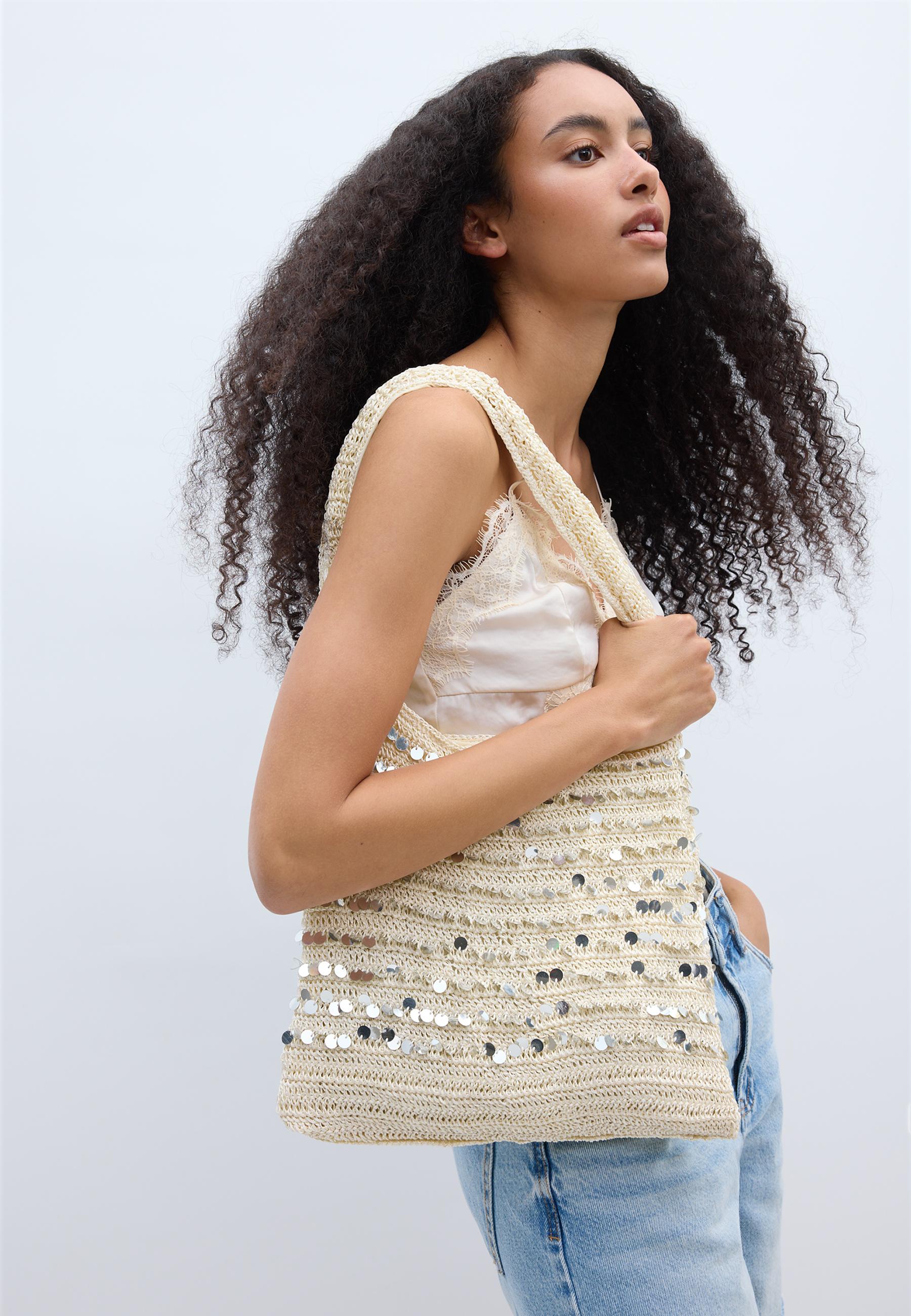 Sequin shoulder bag — Ecru