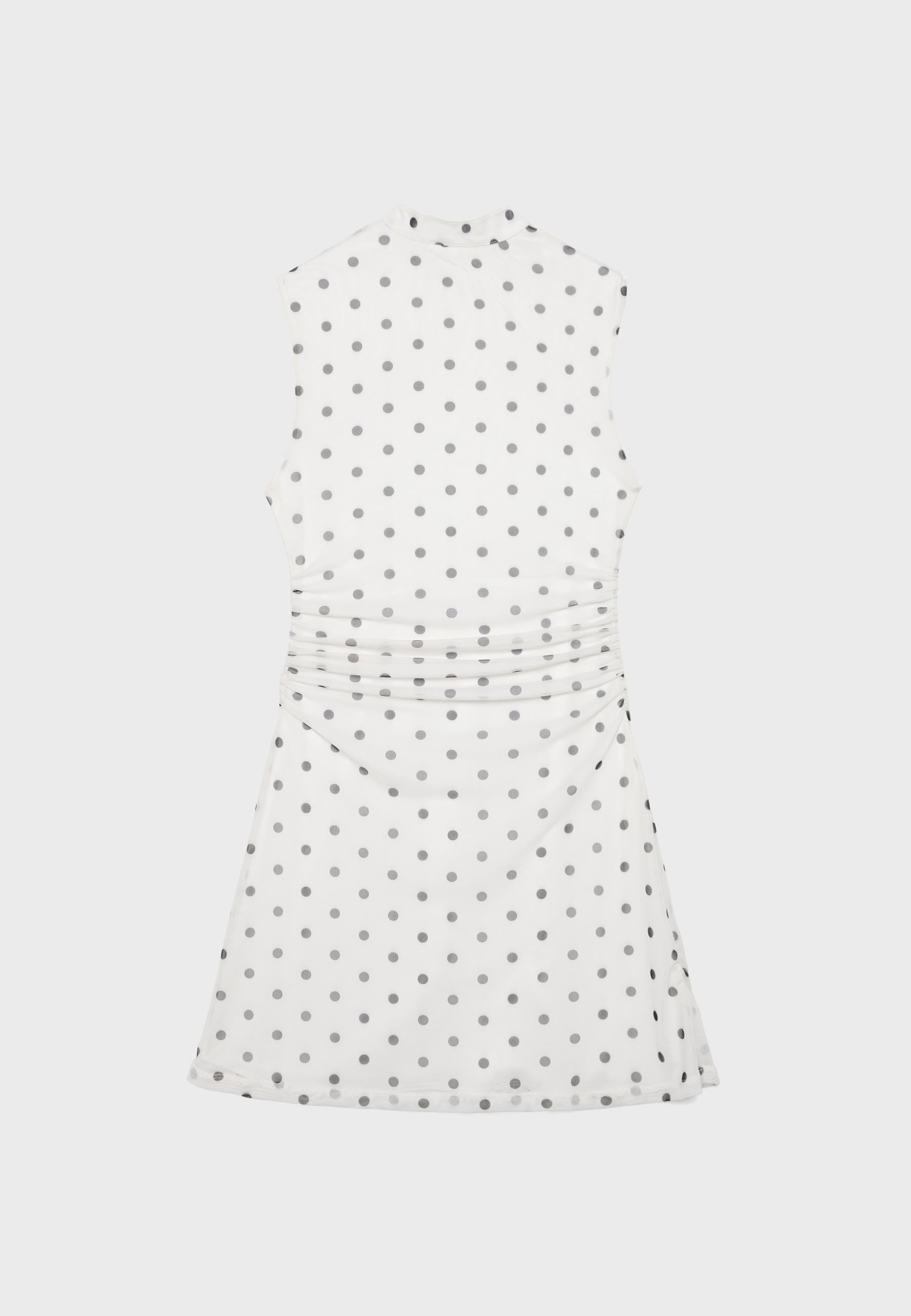 Polka dot short qipao dress — Ecru