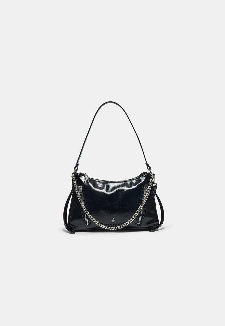 Mini-Schultertasche mit Kette Schwarz OS