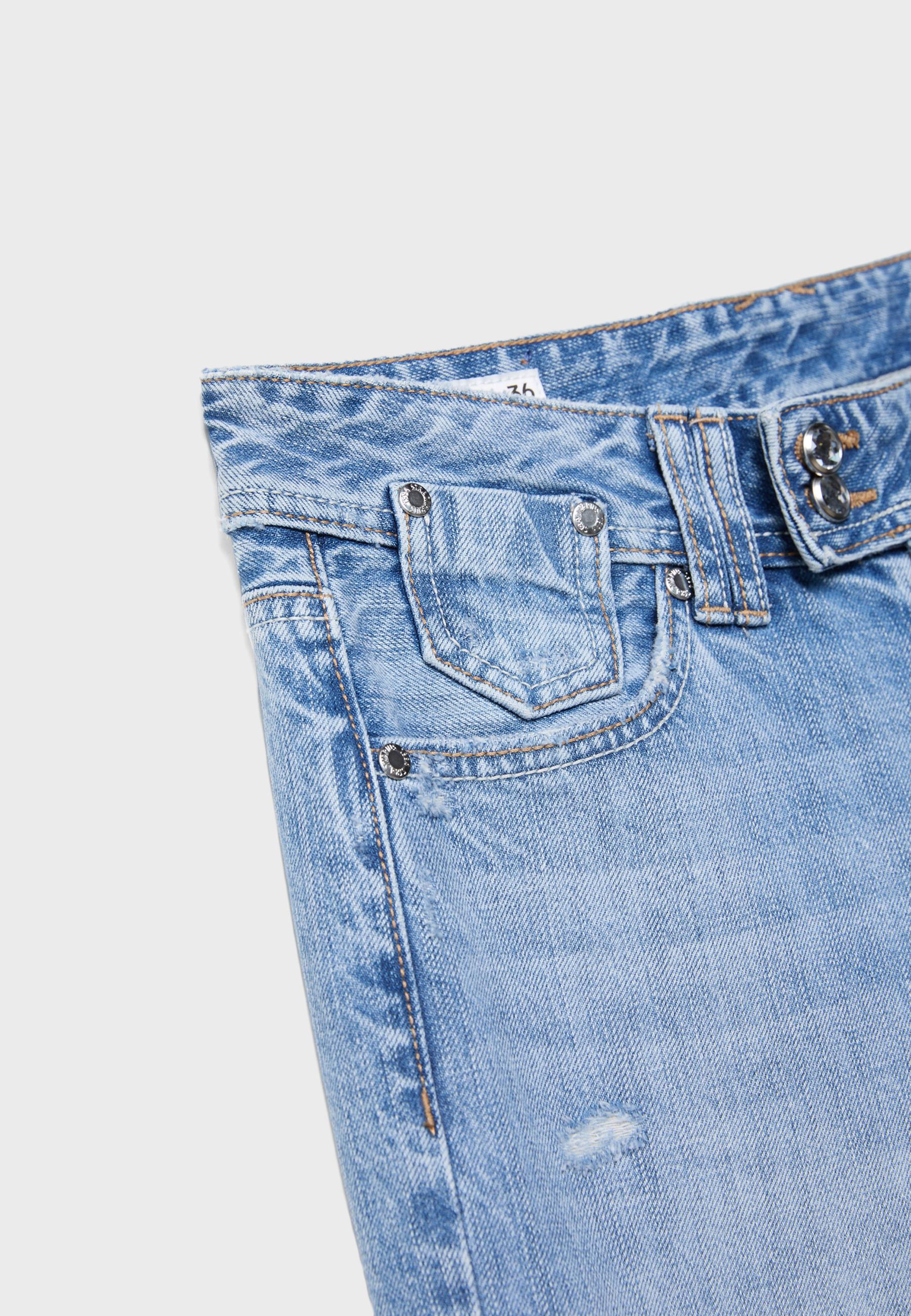 Low-rise wide-leg jeans with jewel button — MEDIUM LIGHT BLUE DENIM
