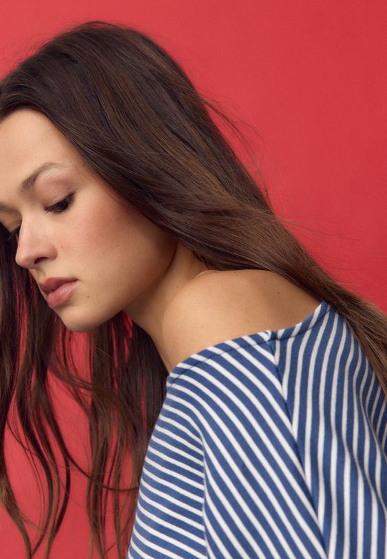 camiseta manga larga cuello barca fajin rayas