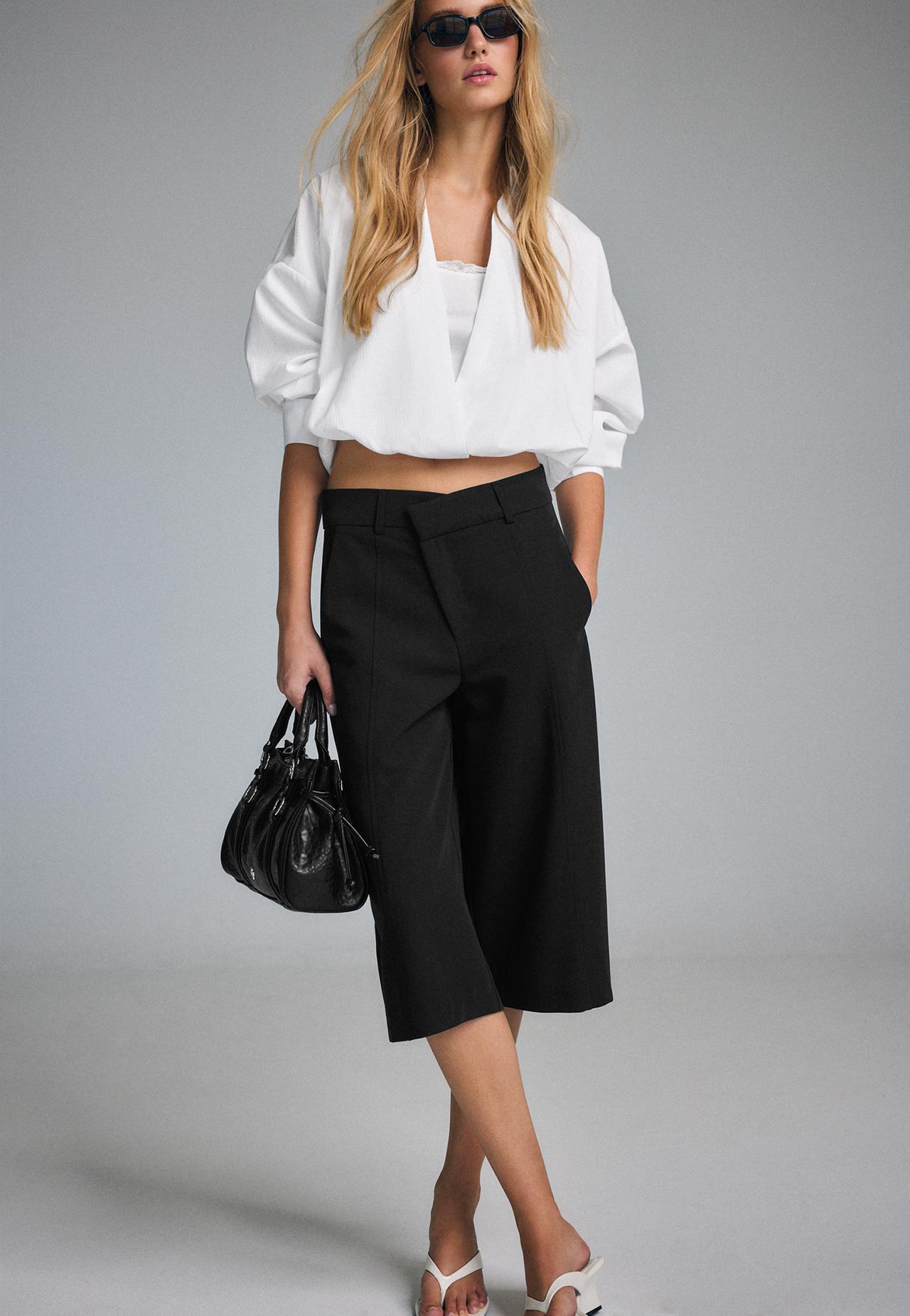 Two-material balloon shirt — White
