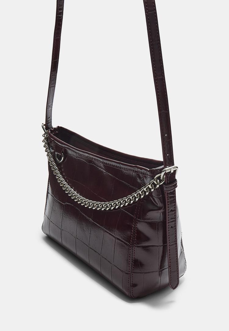 mock croc crossbody bag with chain