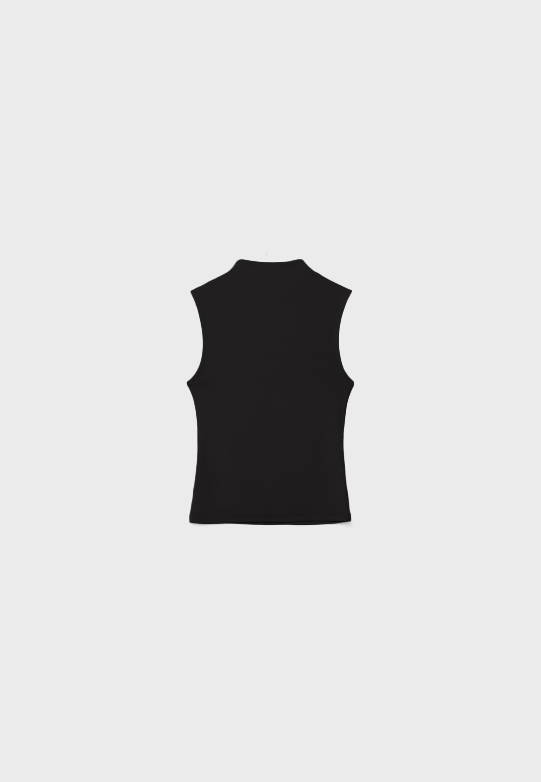 Sleeveless funnel neck T-shirt — Black