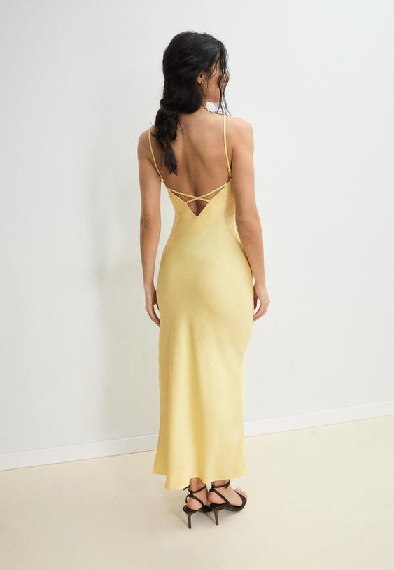 Stradivarius Satin Midi Dress Gold L