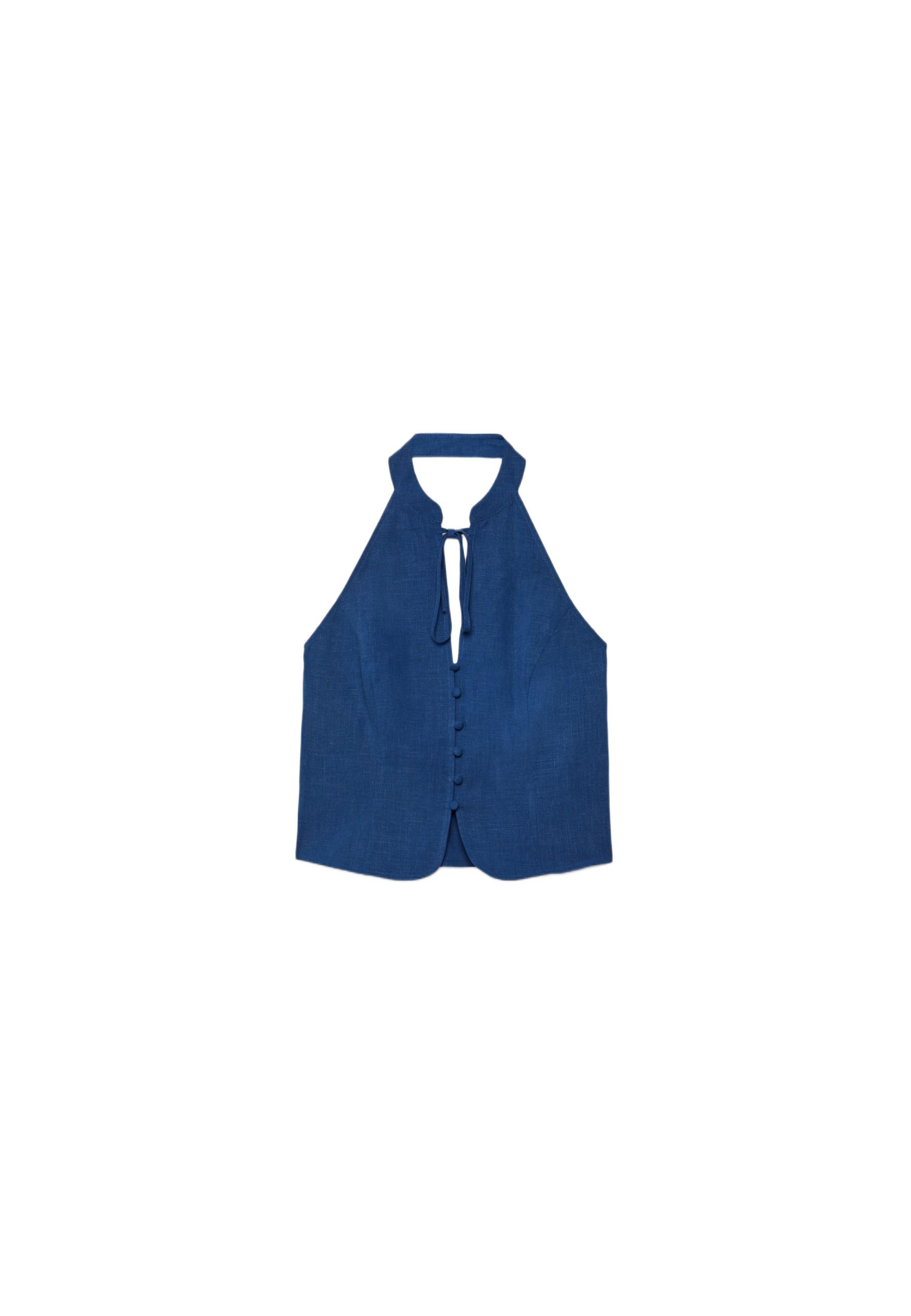 Qipao halter neck button top — Electric blue