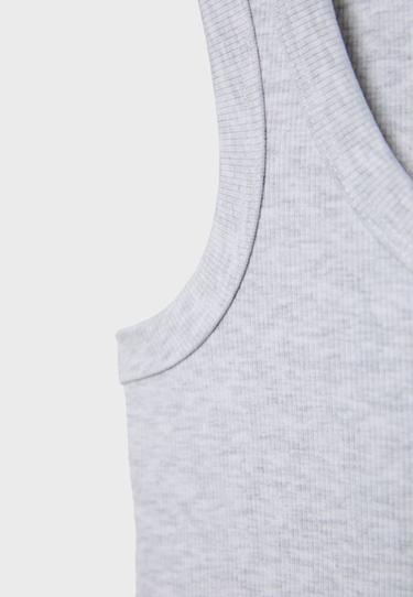 Cotton ribbed racerback T-shirt — Grey melange 9