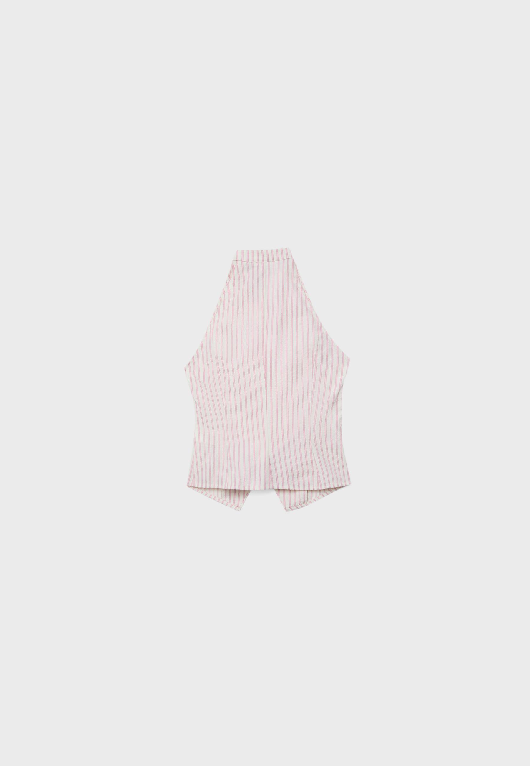 Semi-crinkled halter top with knots — Vanilla